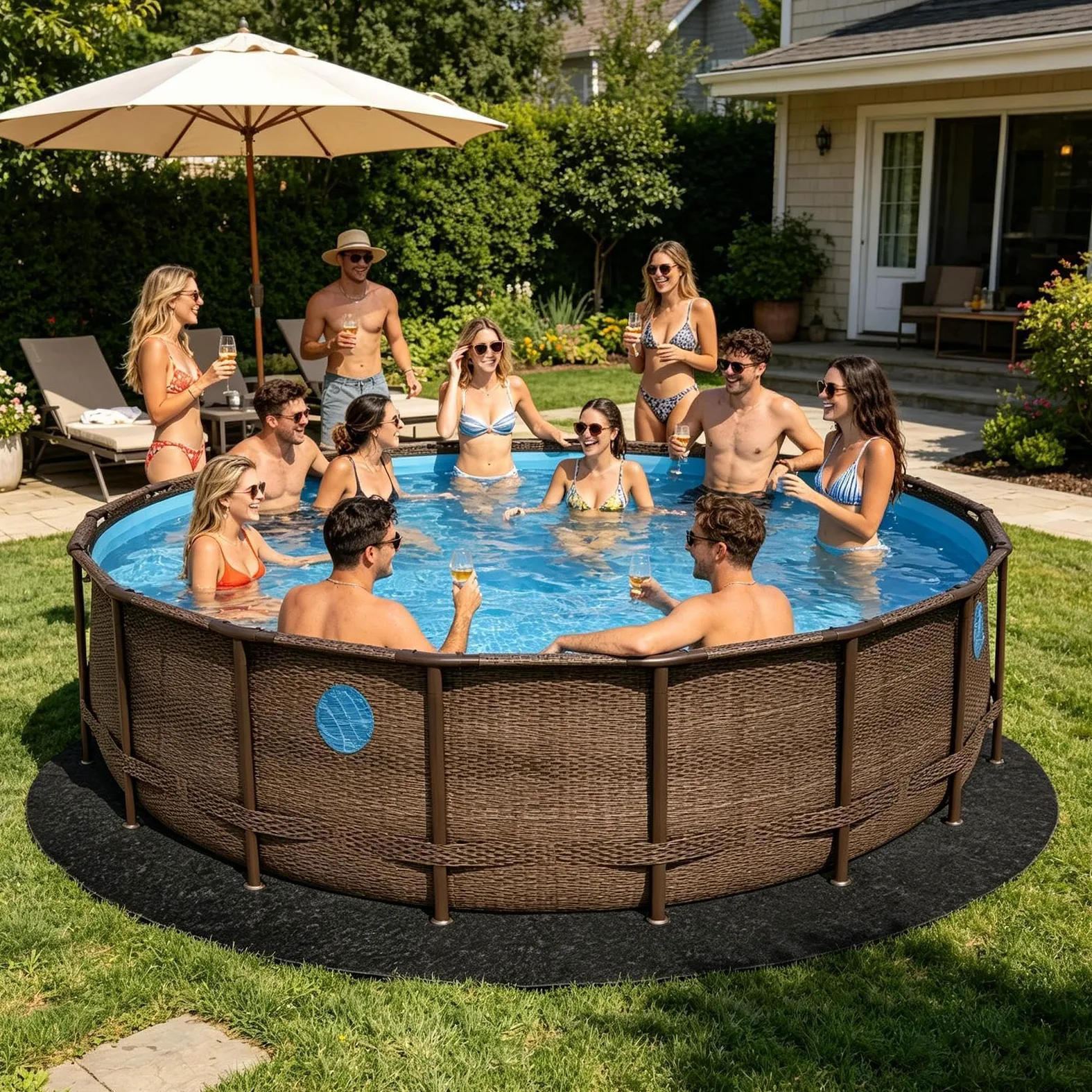 Tapis De Sol pour Piscine Ronde 300/370/400/440cm, Protecteur De Sol Piscine Tapis De Protection De Bain À Remous Accessoires De Piscines pour L'extérieur Et L'intérieur, Jardin Et Terrasse