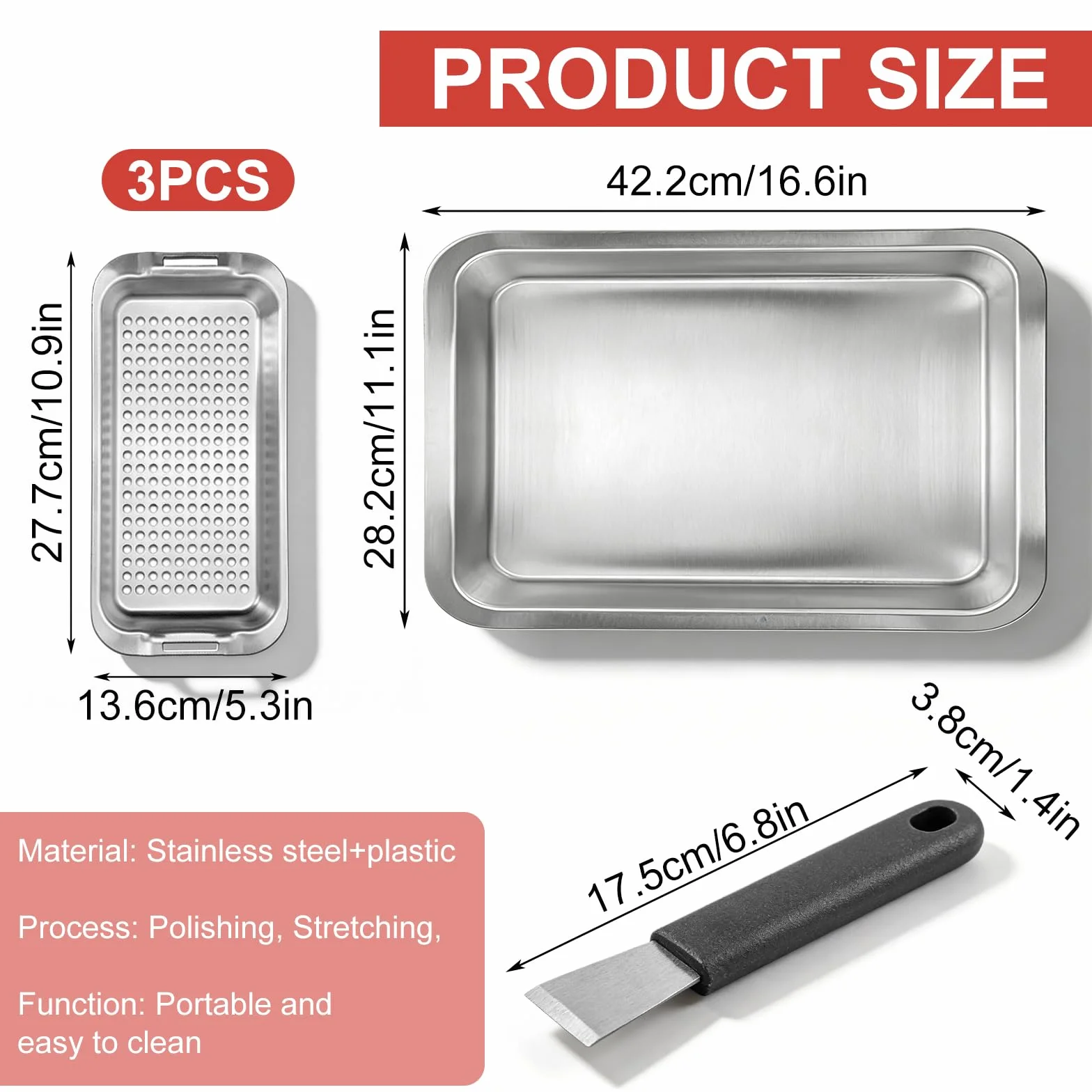 Panier à Barbecue en Acier Inoxydable Set, Panier à Légumes Barbecue avec Trous, Paniers de Grillades Avec Plateau de Service et Poignée Universelle, Accessoires BBQ Pour Poisson Viande Légumes