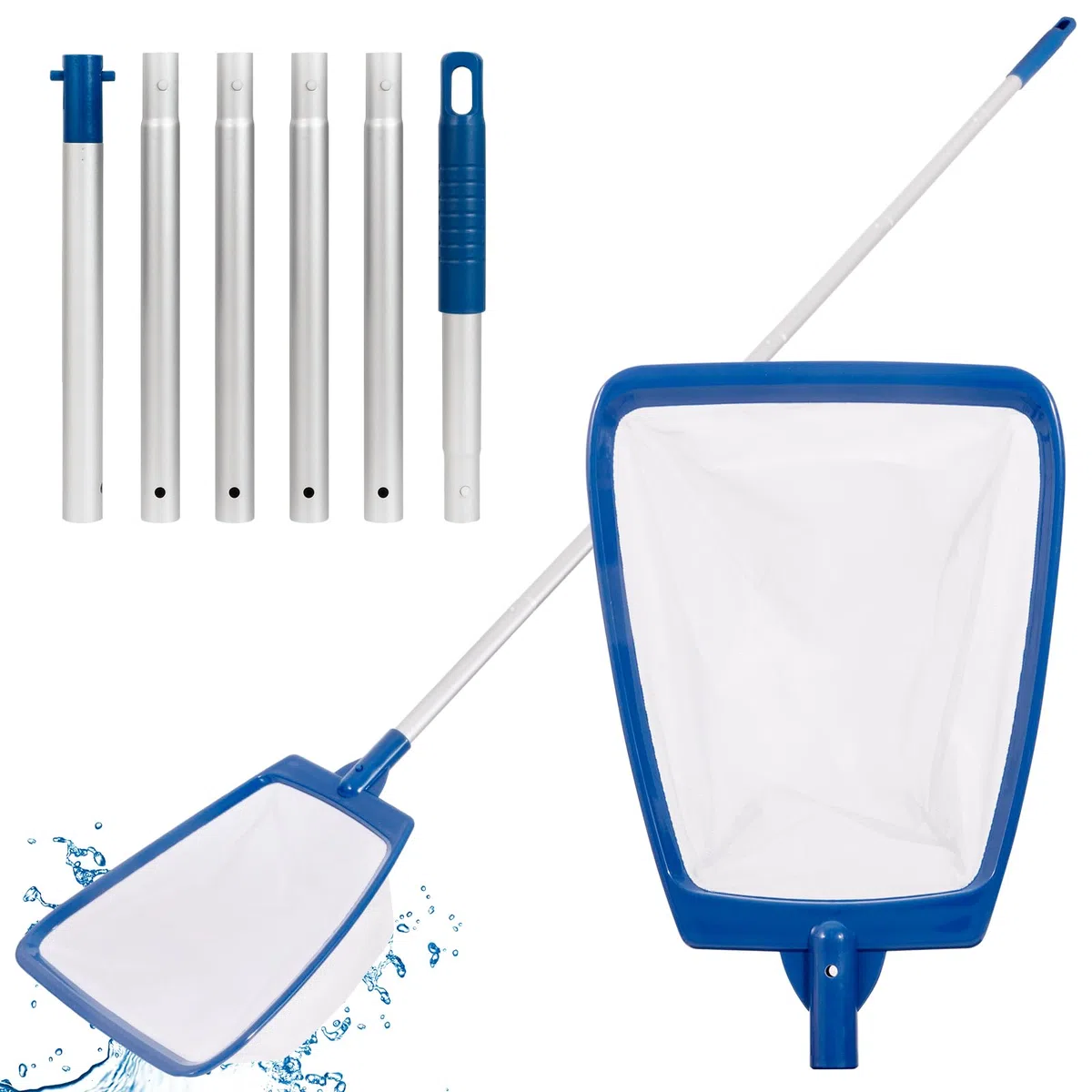 POOLAZA Épuisette Piscine avec Perche, épuisette Piscine à Maille Ultra-Fine, épuisette Semi-Profonde avec Perche Aluminium épaissi 173 cm, pour Piscine sur Terrain élevé, Spa et Bain à remoulement