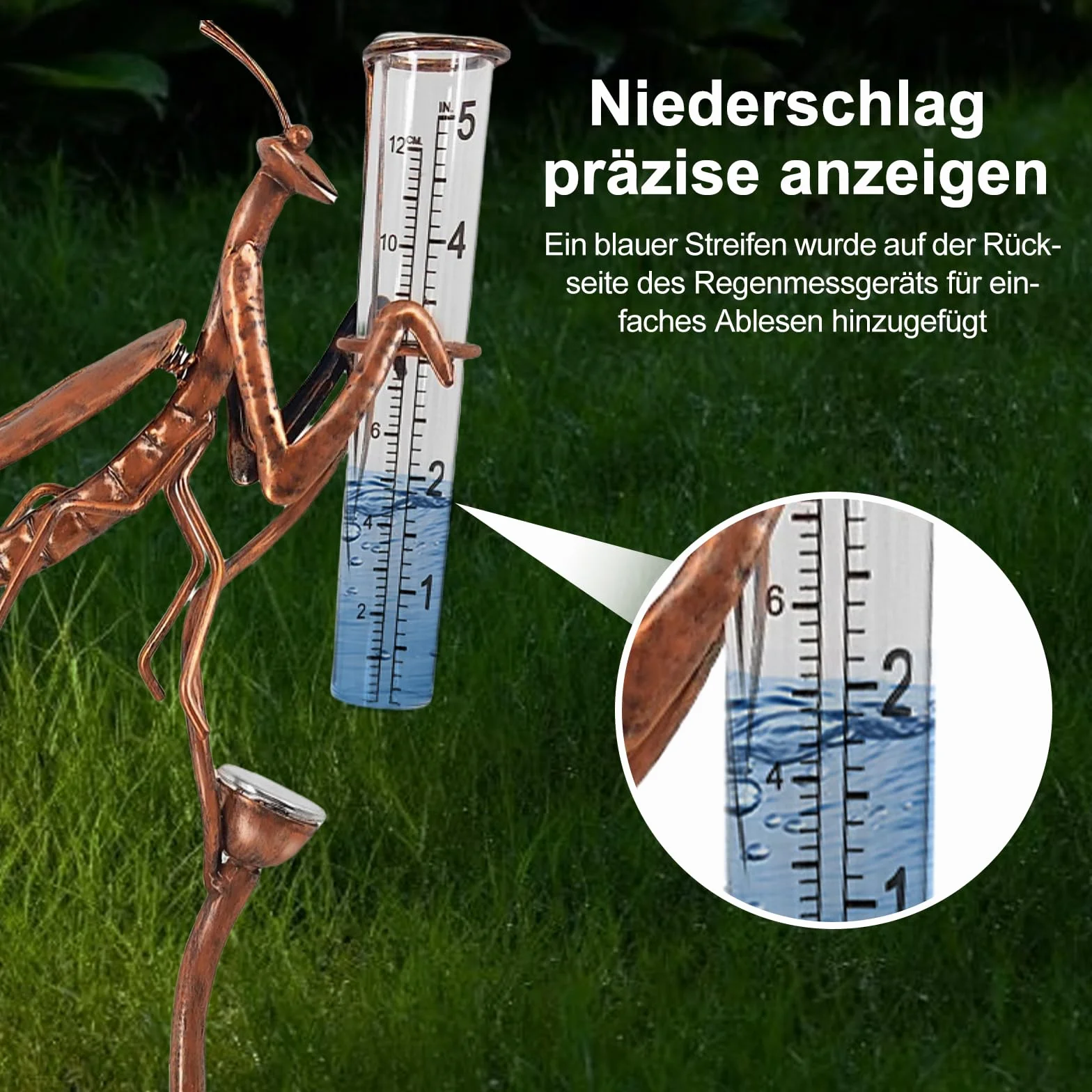 HOSPAOP Pluviomètre Solaire de Jardin avec LED et Piquet – Verre Résistant au Gel, Mesure Précise des Précipitations pour Pelouse, Terrasse, Champs, Patio, Déco Extérieure