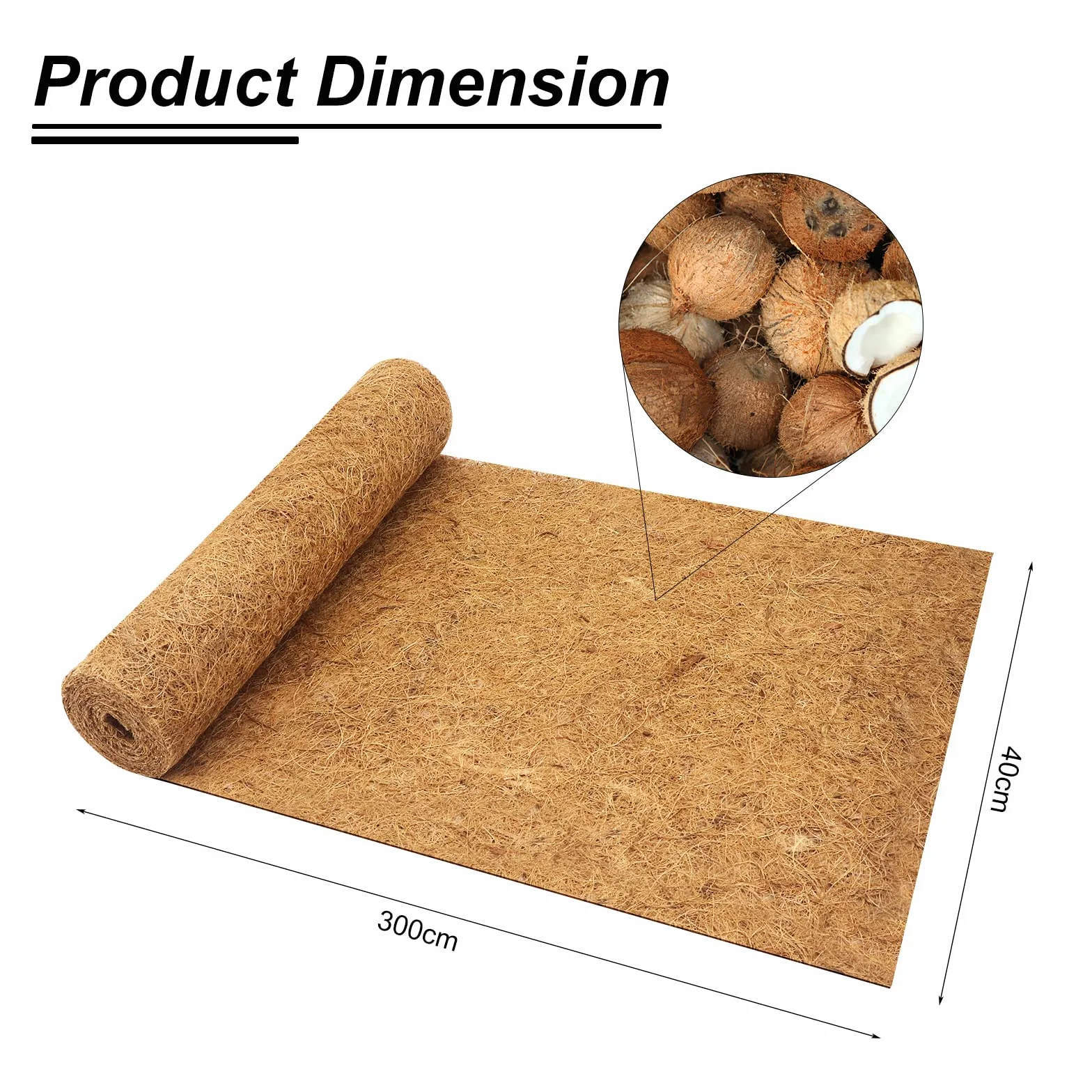 Coco Liner Rouleau de revêtement en Fibre de Coco pour Panier à Suspendre, Remplissage de Pot de Fleurs, Tapis de Culture en Noix de Coco épais pour jardinières,Reptiles (300 x 40 cm)