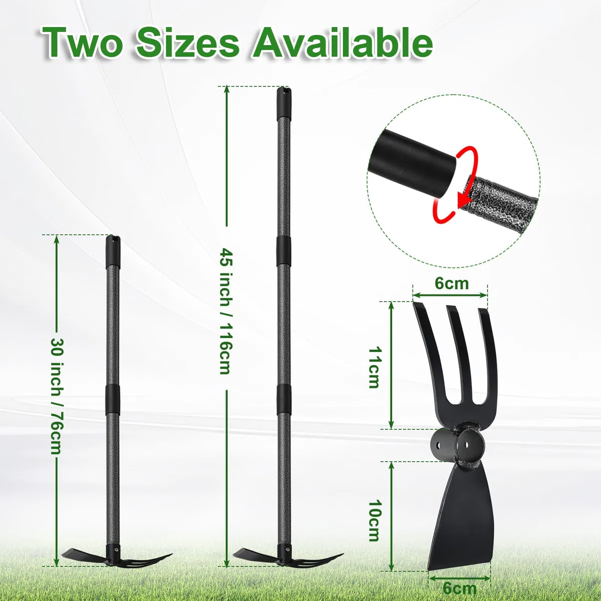 Binette de jardin avec manche - 116 cm - Double binette à 3 dents - En métal - Multifonction - Accessoire de jardin pour ameublir, aérer et désherber le sol