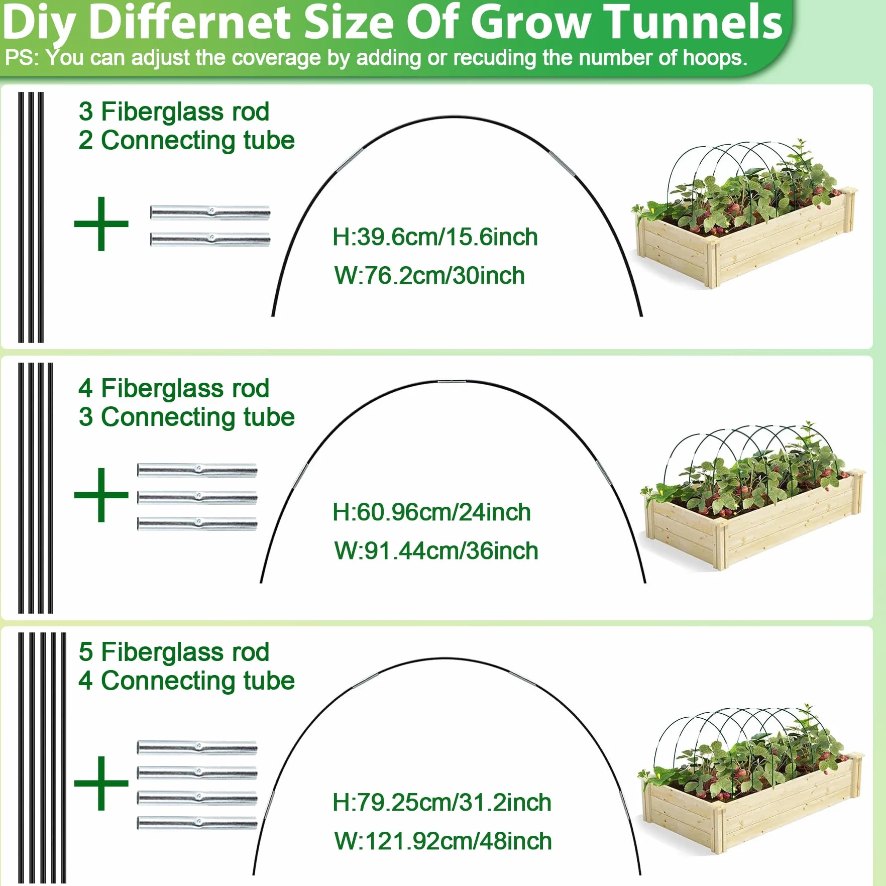 TZEKING Arceau pour Serre Tunnel,60 Pièces Arceau de Jardin,Cerceau pour Serre de Jardin