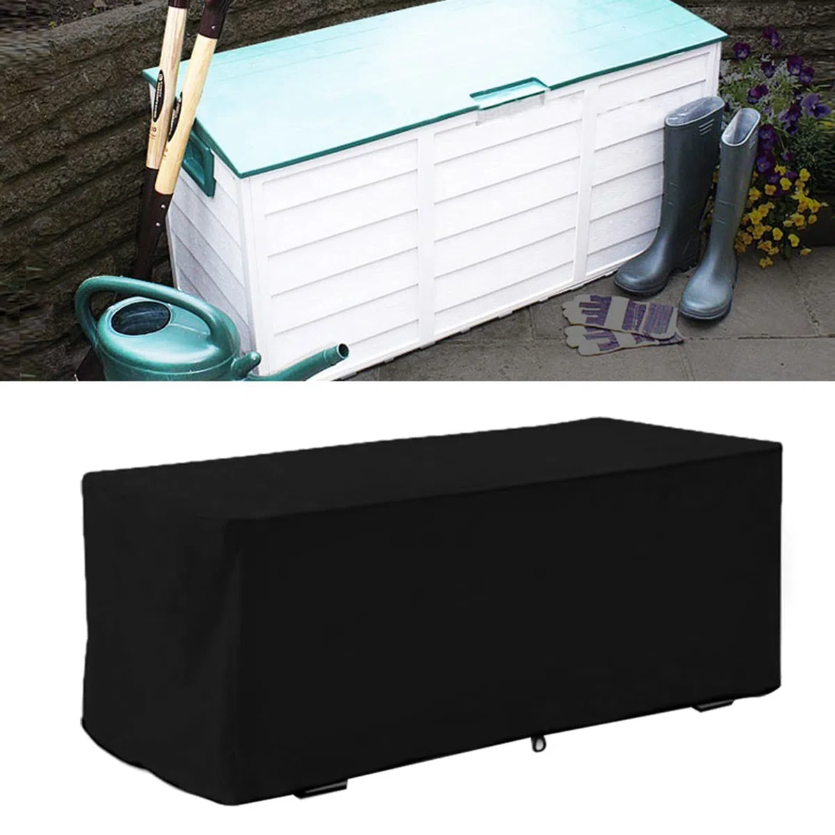 Couverture de boîte de pont, Exterieur Jardin Rangement MAGT Patio Deck Box Couverture de jardin boîte de rangement Housse étanche pliable Oxford transpirant Tissu extérieur Housse 123x62x55cm (Noir)