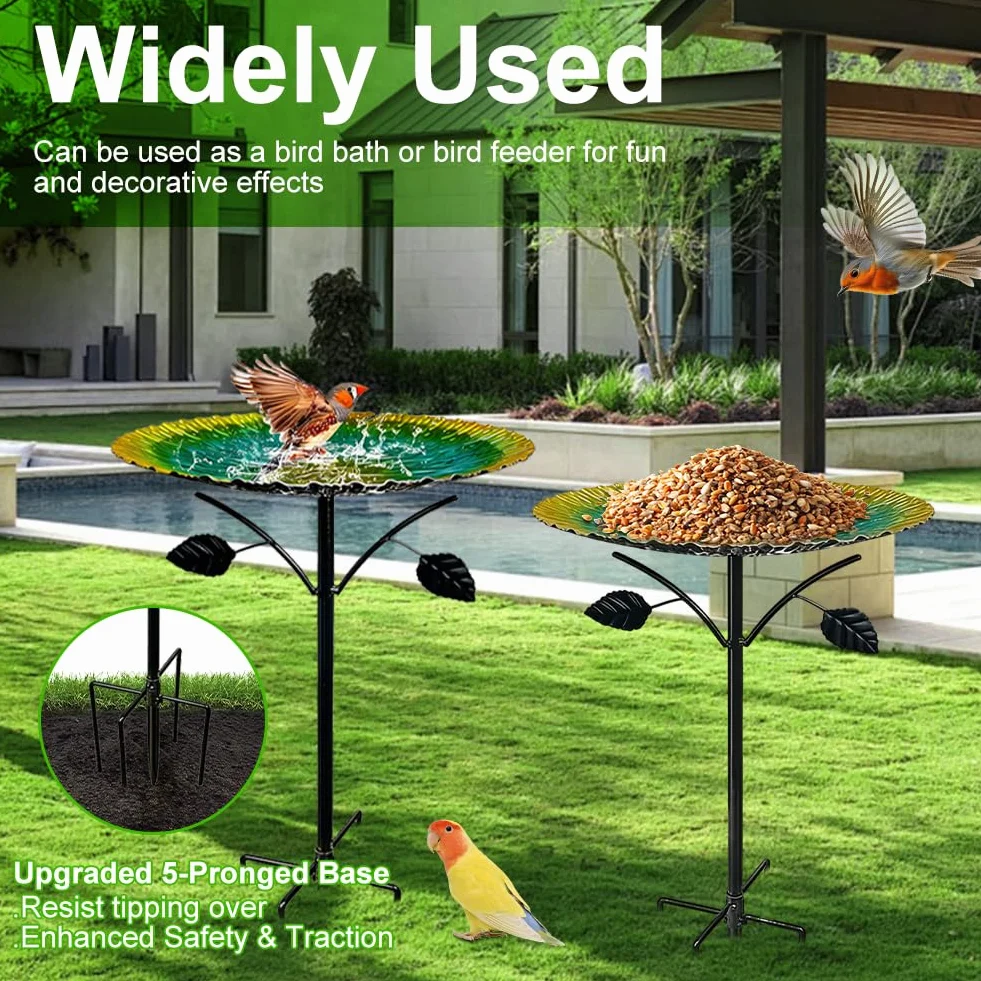 Grand bain d'oiseaux debout 85 cm avec socle à 5 branches, résistant à l'hiver pour le jardin, bain d'oiseaux résistant au gel pour oiseaux sauvages, abreuvoir d'eau pour oiseaux avec pied