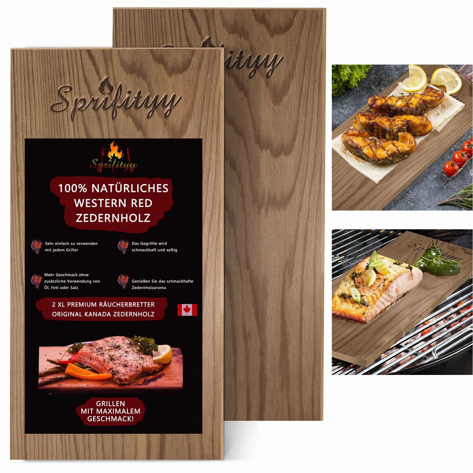 Sprifityy 2 Pièces Planches à Fumer en Bois de Cèdre Rouge - Bois 100% Naturel,Planches Grillade Barbecues,Durable et réutilisable,pour Barbecues à Gaz,à Charbon et Électriques