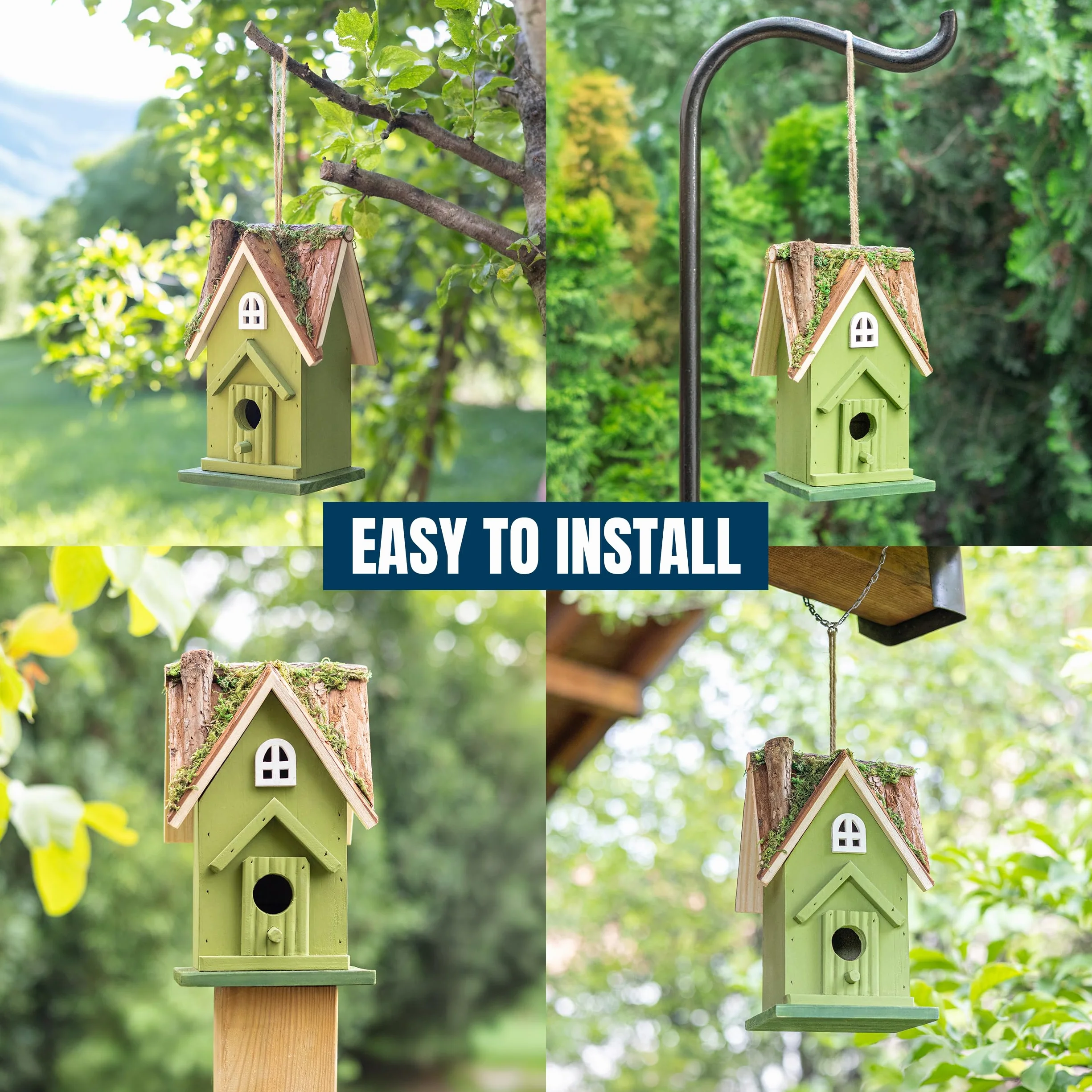 MEKKAPRO Nichoir Oiseaux pour Extérieur - Maison d'Oiseau et Décoration de Jardin Extérieur | Refuge Naturel pour Mésanges, Troglodytes, Sittelles