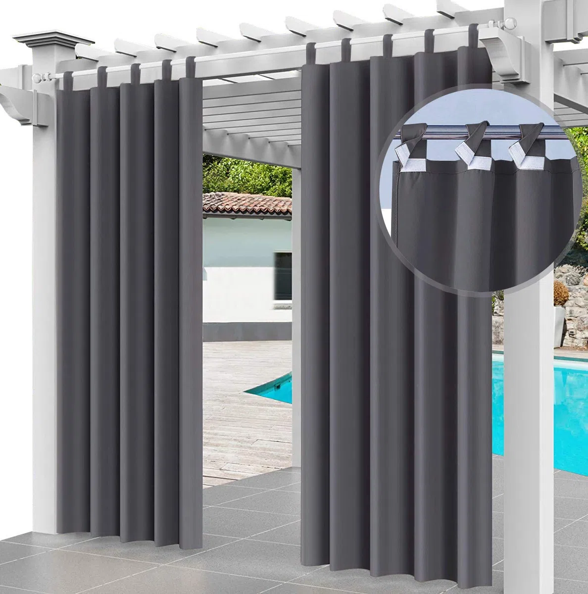 Ferocity Rideau Extérieur Imperméable 220 x 155 cm Coupe-Vent Protection UV Rideau pour Facade Avant de Pergola Cabana pour Jardin Patio (1 Panneau) Graphite [129]