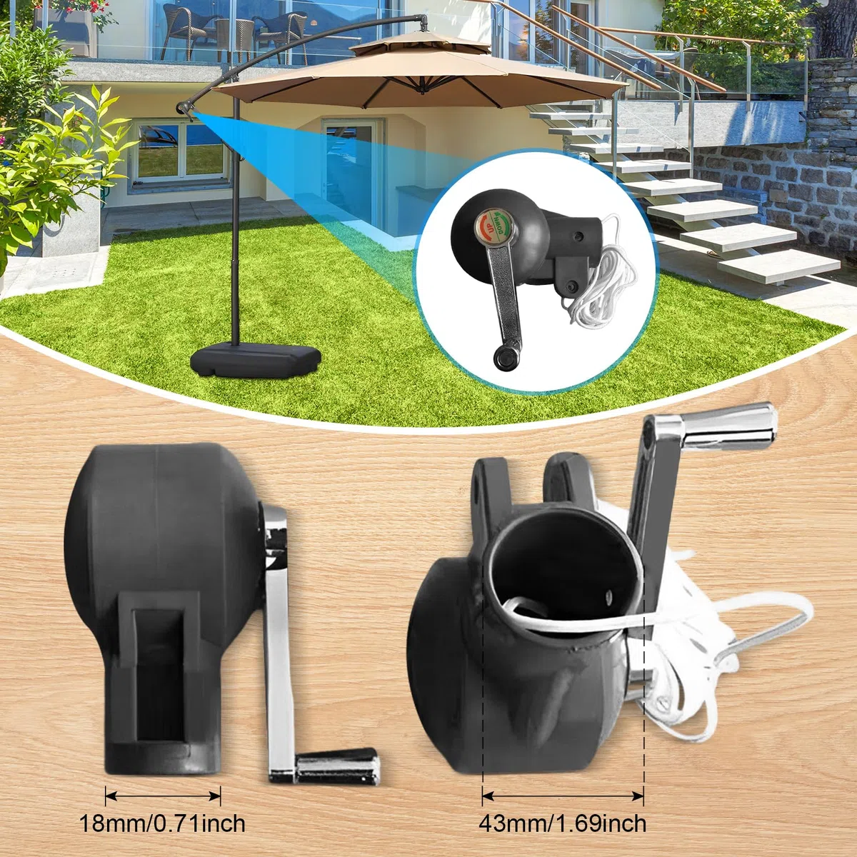 F Fityle Accessoire de Parasol Déporté Pièces de Rechange pour Manivelle Poignée Parasol Set de Pièces de Support, Manivelle
