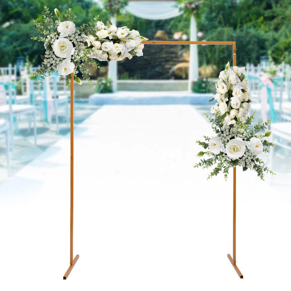2m x 1,5 m Arches de Mariage Rectangulaires, Cadre en Métal Doré pour Arche de Nariage, Cadre de Fleurs, Arche de Jardin en Métal doré pour Anniversaire, Fête, Banquet