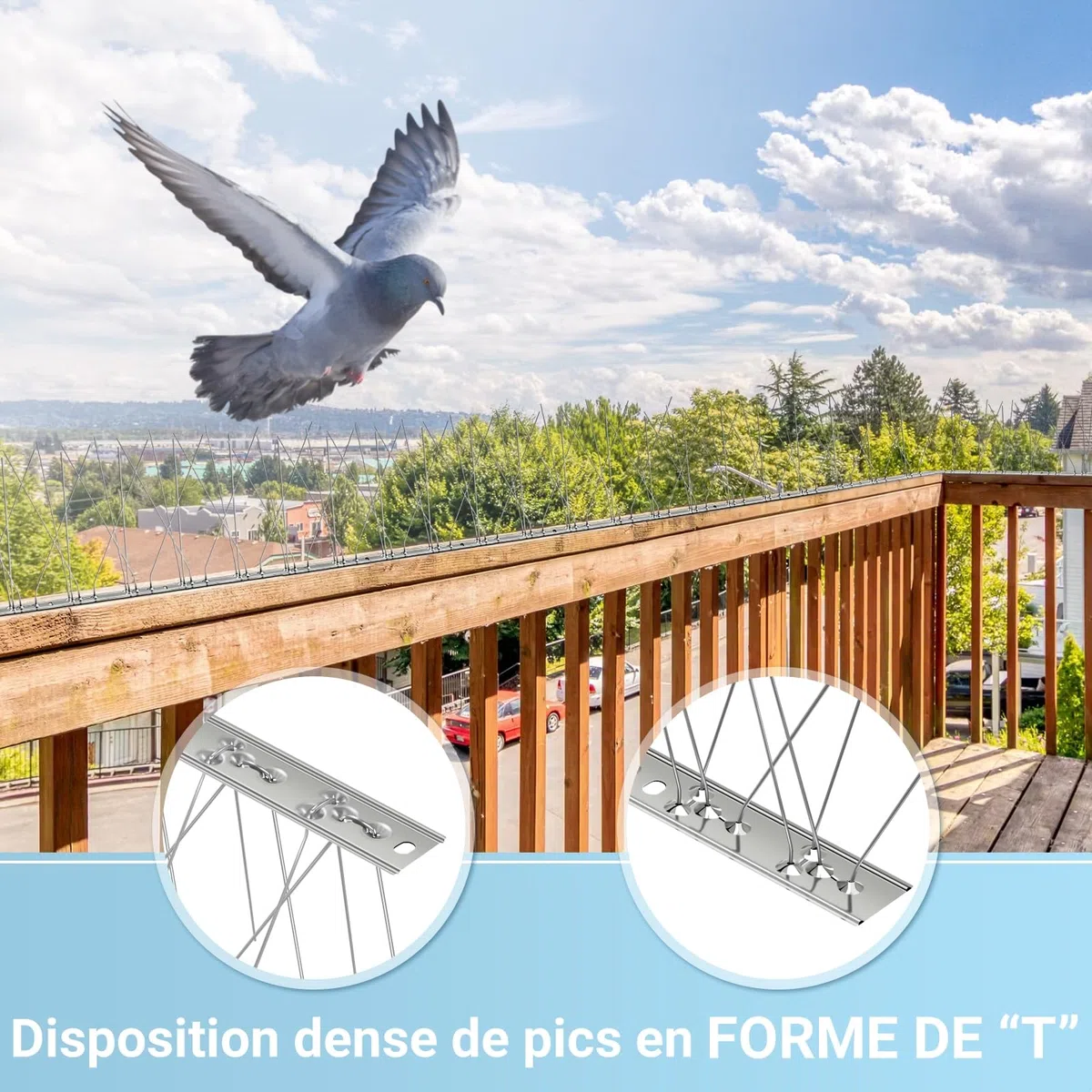 Pic Anti-Pigeon en Acier Inoxydable 6.6 Mètres, Pack de 20 Pique Anti-Oiseaux pour Effrayer Corbeaux, Moineaux, Chats, Respectueux des Animaux