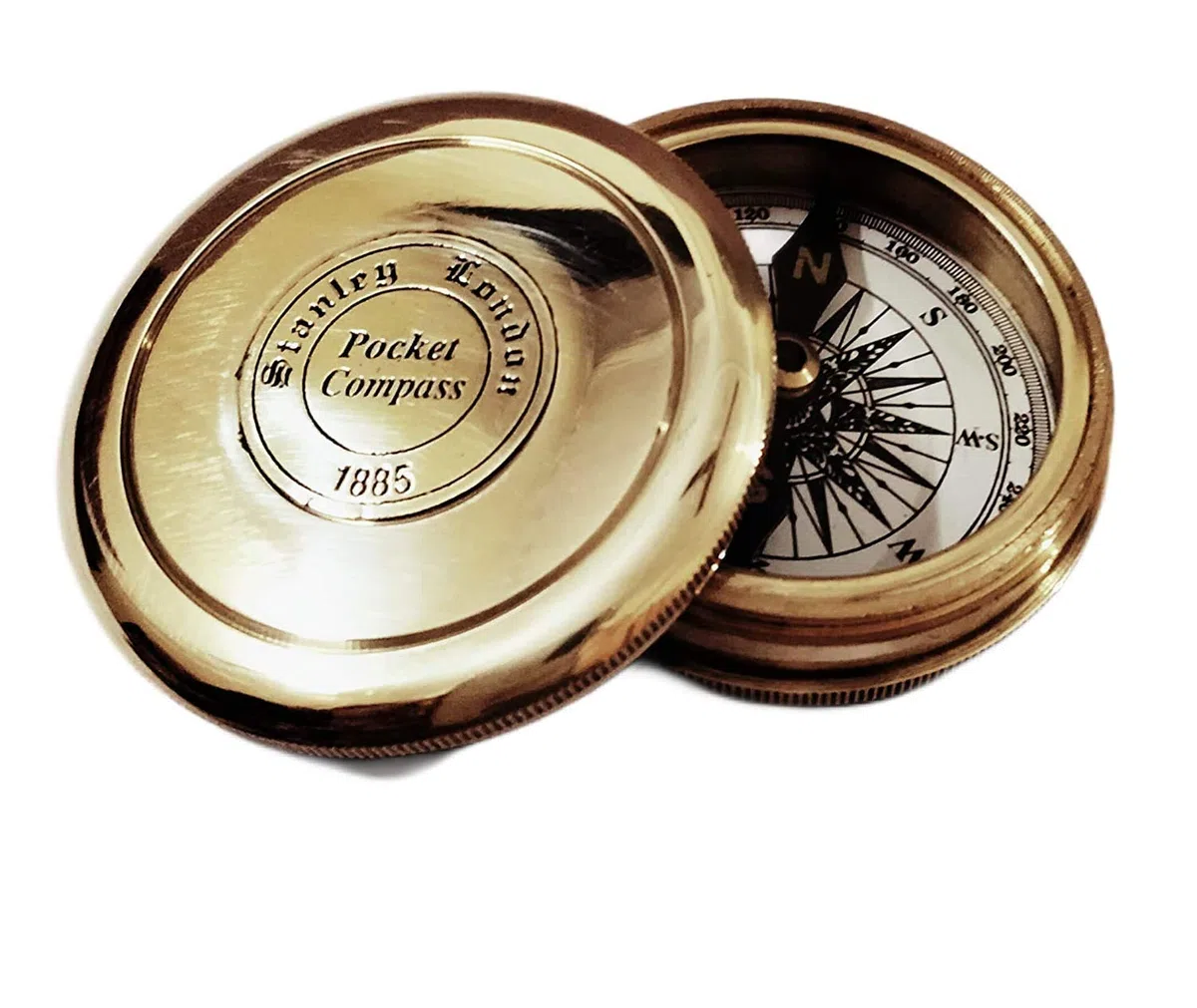 Cadran solaire de poche vintage en laiton - 6,3 cm - Motif : Martine - Doré