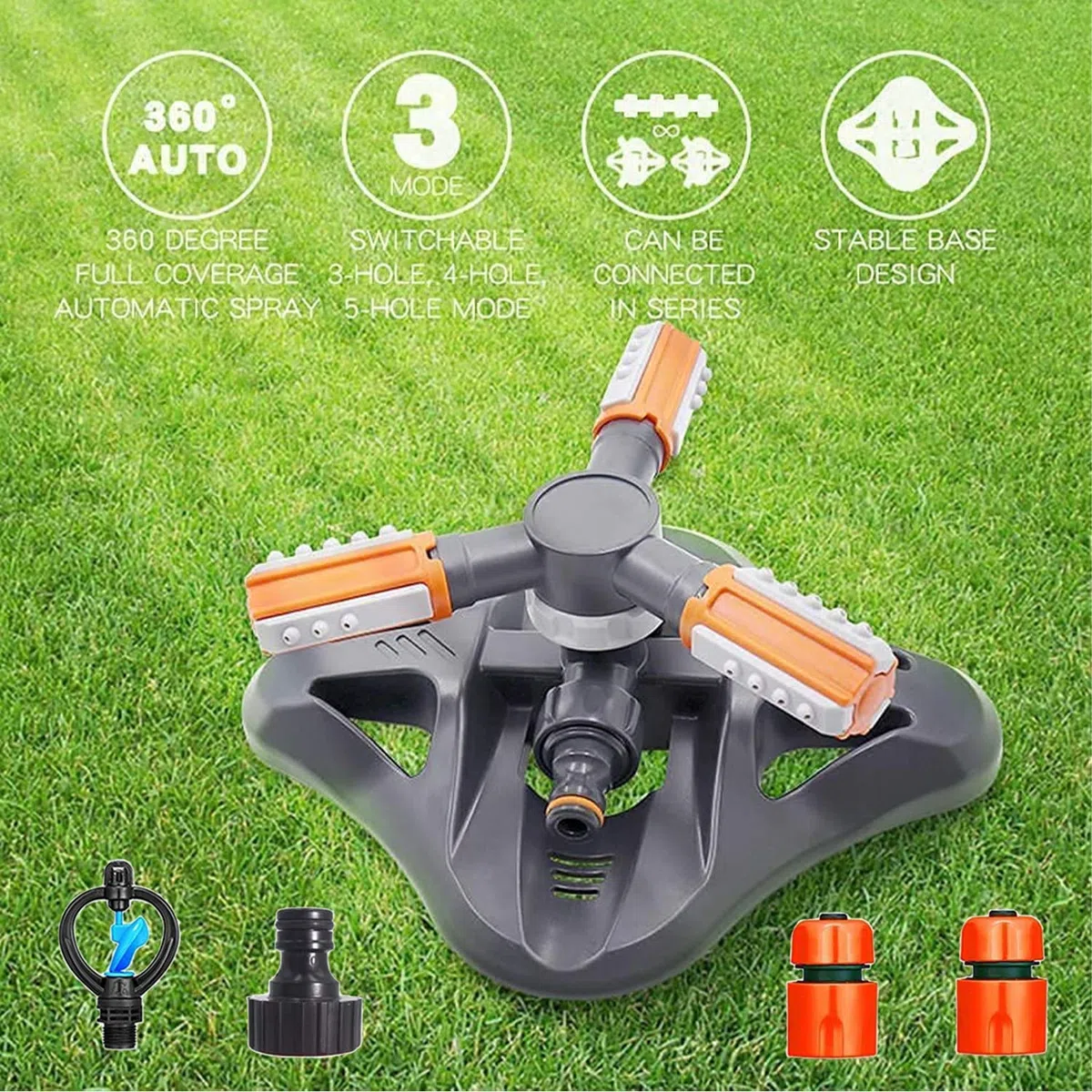 Arroseur de Jardin,Automatique 360 Rotatif Réglable Jardin Arroseur,3 Bras Arroseur de Pelouse ABS Système d'Irrigation pour Pelouse Jardin Plantes Champ de Légumes Enfants Jouant