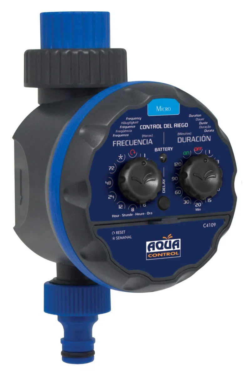 AQUA CONTROL C4109 - Programmateur d'arrosage pour Robinet modèle «Blindé». Compartiment à Piles étanche. Ouverture à 0 Bar. Ne s'ouvre Pas si Les Piles sont épuisées par sécurité