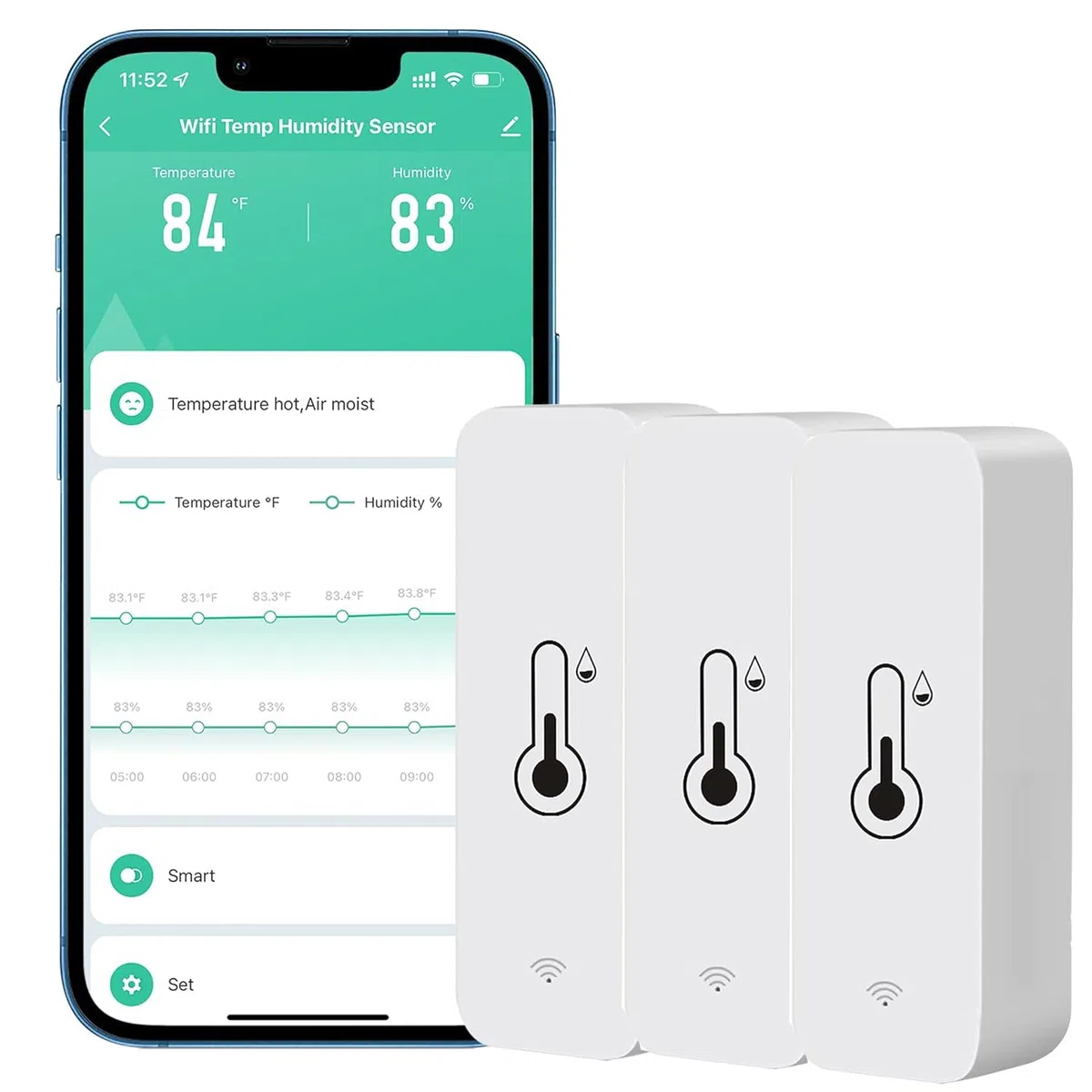 Hygromètre Thermomètre Capteur, Hygromètre Smart Thermomètre Thermomètre Hygromètre Intérieur et D'humidité avec Alarme de Notification D'application à Distance(3 PCS)