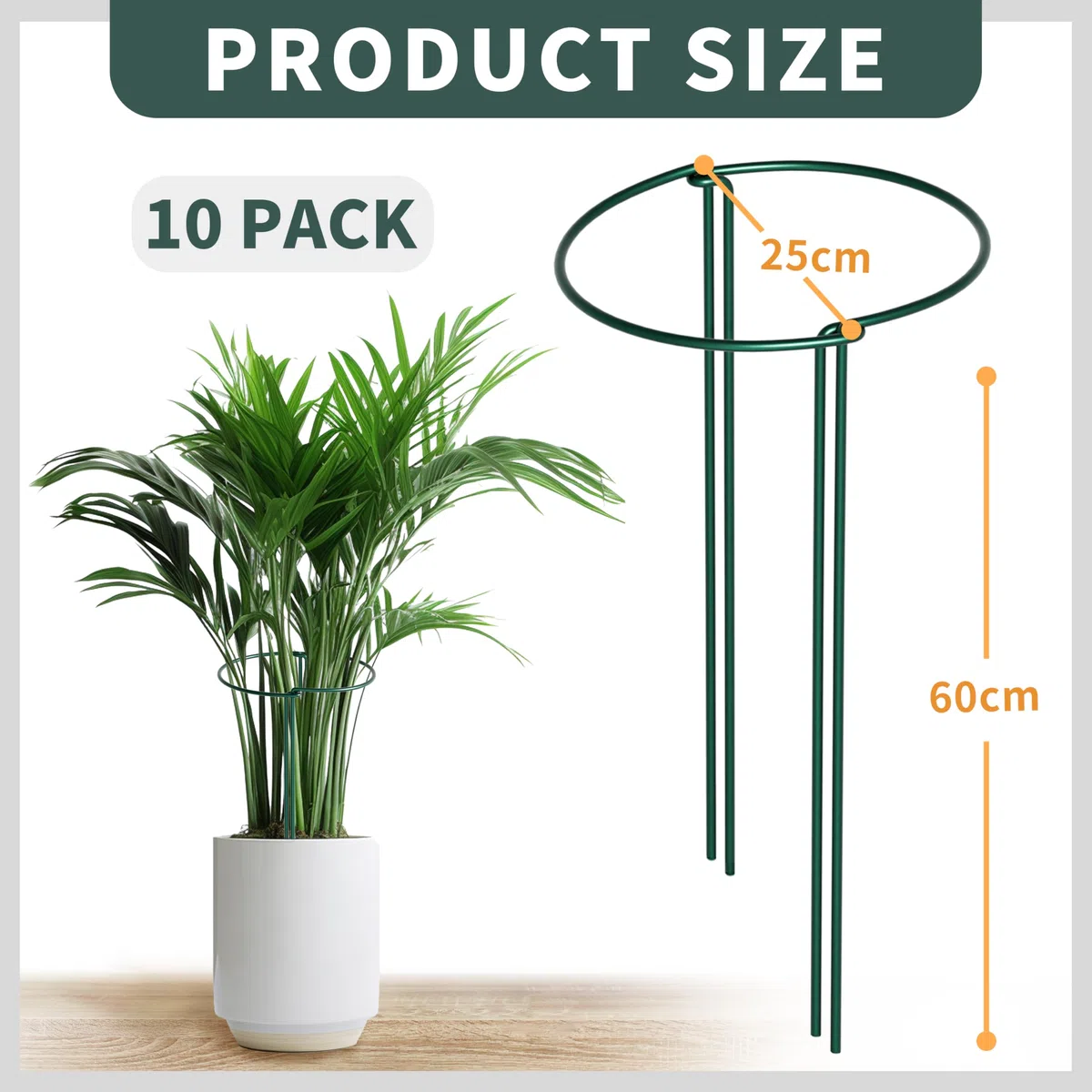 Lot de 10 60cm Haute Tuteurs pour Plantes, 25 cm de Diamètre Piquets Verts Demi-Ronds Support pour Plantes Support Plante,Aidez Vos Plantes à Pousser - Anneau de Support de Plante Pieux à Hortensias