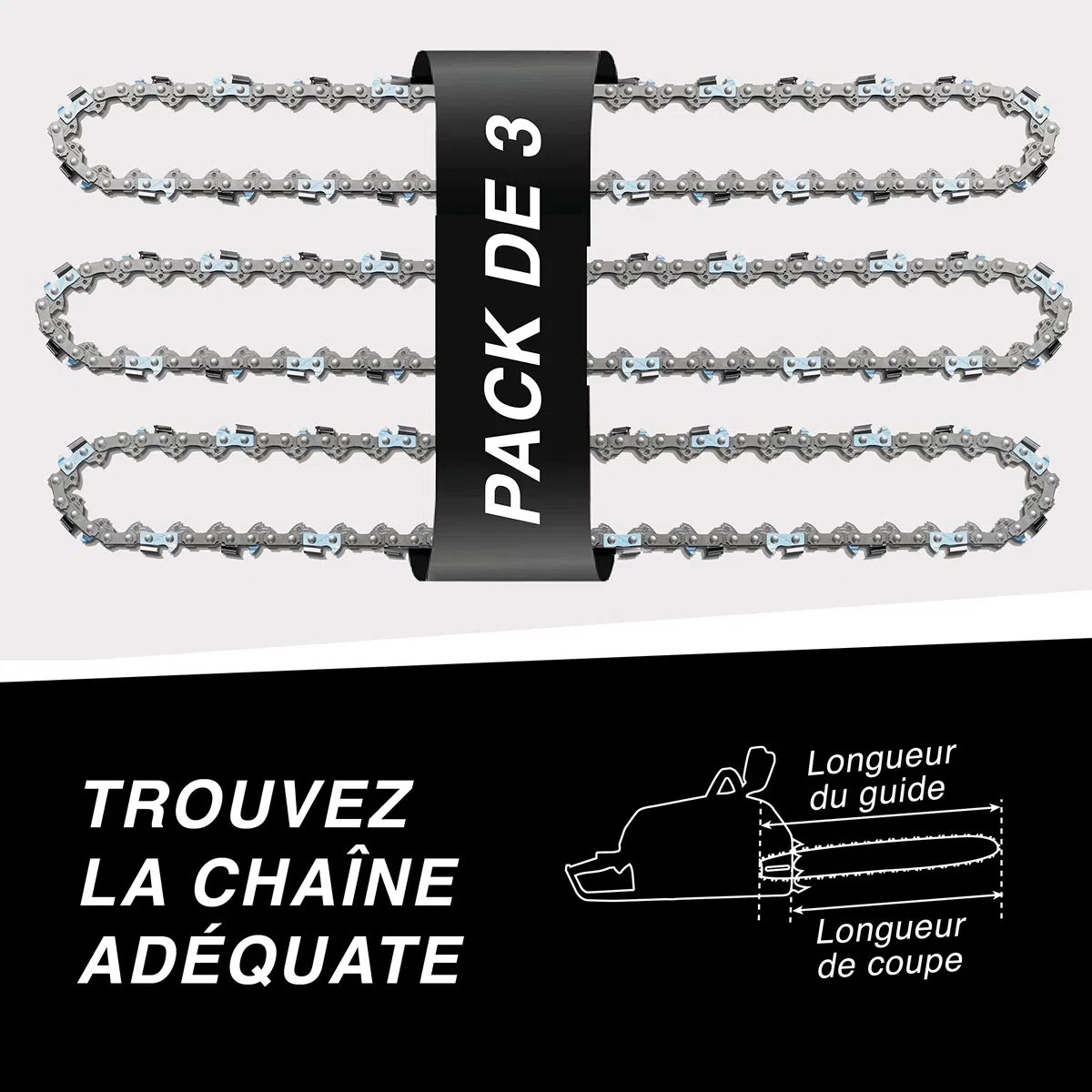 3 tallox Chaînes de tronçonneuses 1/4" 1,1 mm 28 maillons compatible avec Stihl GTA 26