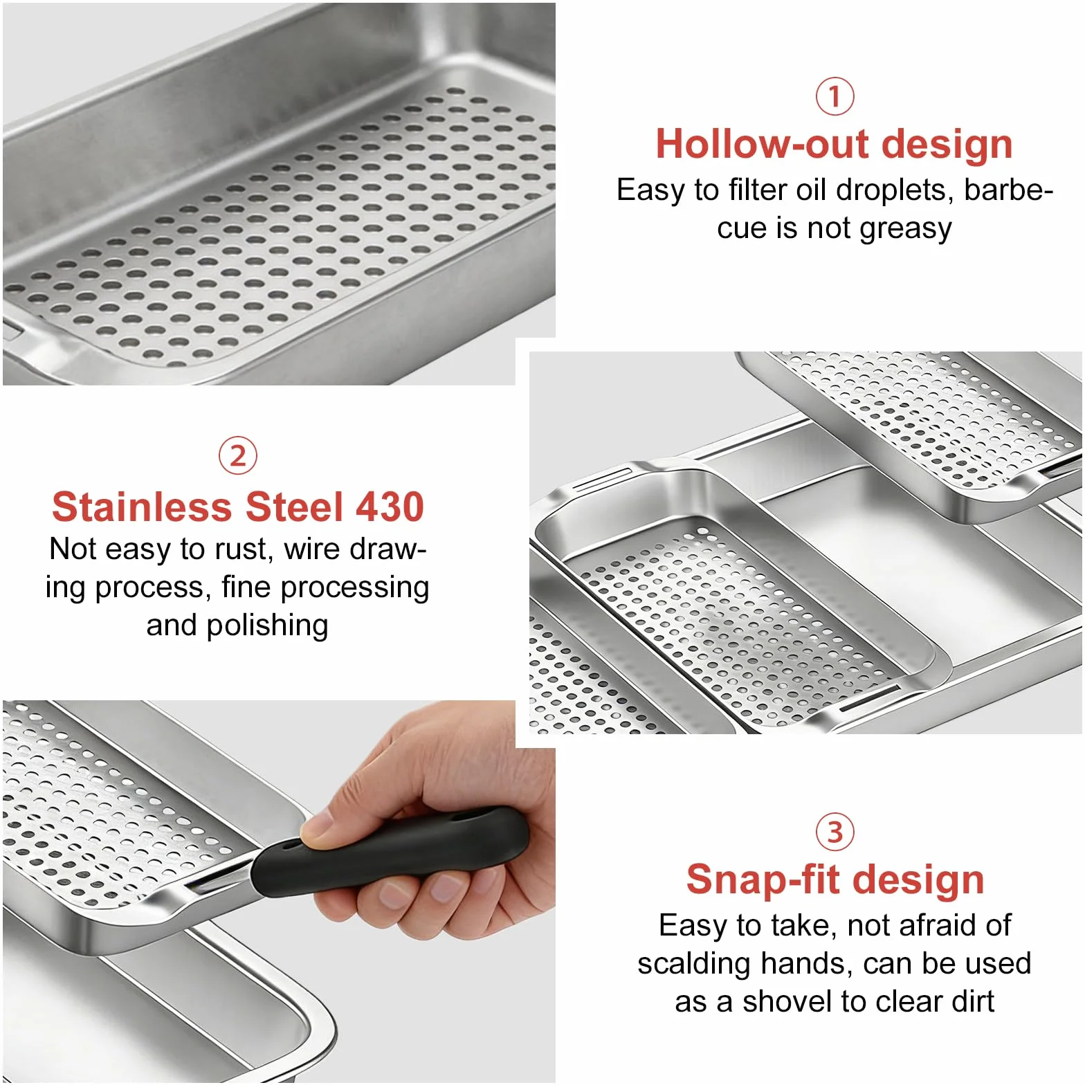 Panier à Barbecue en Acier Inoxydable Set, Panier à Légumes Barbecue avec Trous, Paniers de Grillades Avec Plateau de Service et Poignée Universelle, Accessoires BBQ Pour Poisson Viande Légumes