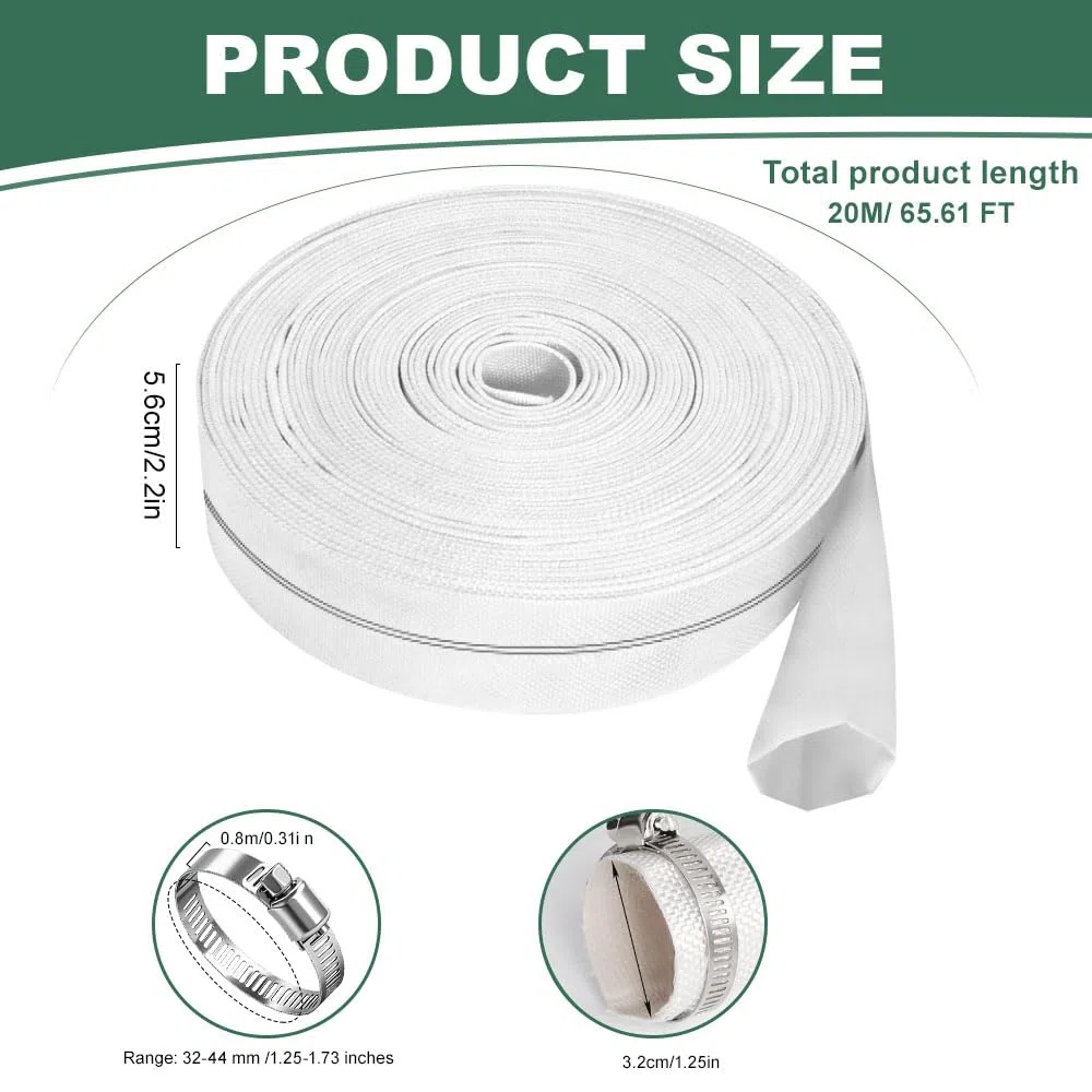 20M Tuyau Refoulement 1 1/4" Plat 32mm avec Clips, Tuyau de décharge, pour Pompes Submersibles, Pompes à Eau Sale, Bassin, Jardin, Irrigation, Industrielles, de Jardinage