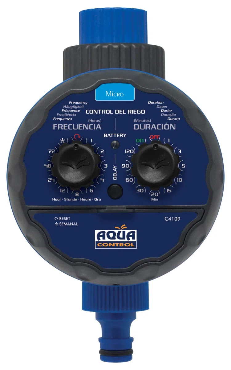 AQUA CONTROL C4109 - Programmateur d'arrosage pour Robinet modèle «Blindé». Compartiment à Piles étanche. Ouverture à 0 Bar. Ne s'ouvre Pas si Les Piles sont épuisées par sécurité