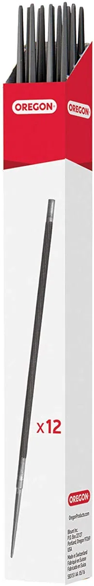 OREGON - Limes pour Tronçonneuse, Lot de 12x Limes Rondes de 4,0 mm de Diamètre, Affûteuses pour Chaîne de Tronçonneuse, Design à Coupe Double, d'Affûtage de Qualité Professionnelle