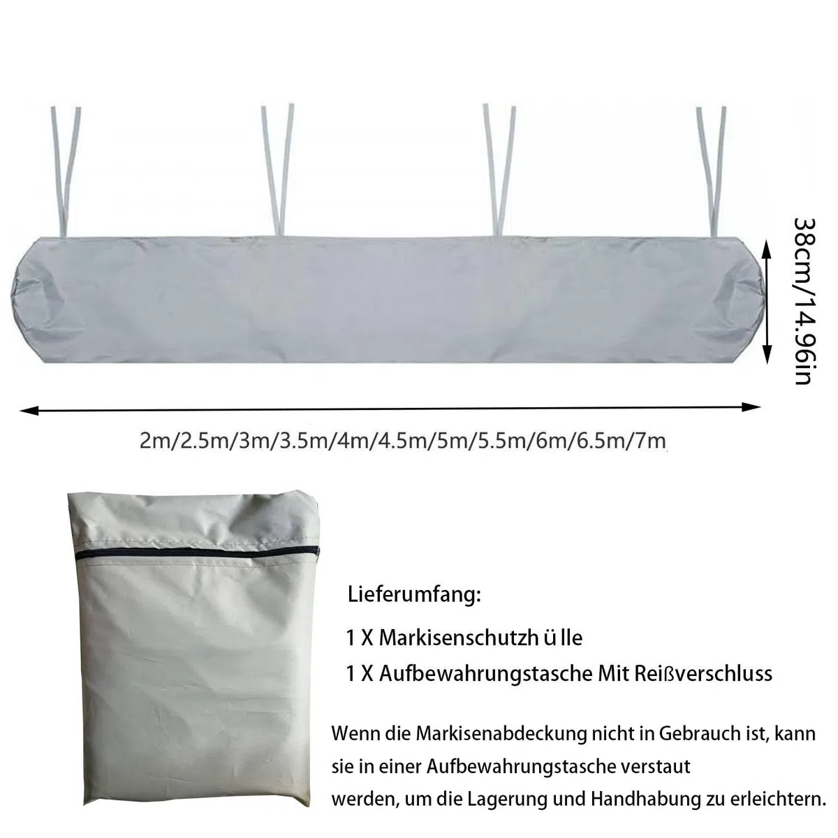 JDMA 3.5M Housse de Protection pour auvent d'extérieur, Housse pour auvent de terrasse imperméable, Housse étanche à la poussière, Housse de Store - Gris - 3,5