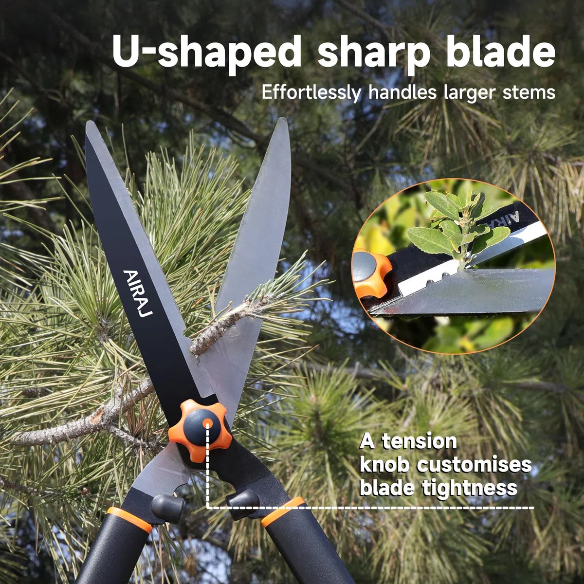 AIRAJ 58 cm Cisaille à Haie, Équipée De Lames Tranchantes En Acier Au Carbone Et D'Une Poignée Ergonomique Confortable. Cette Cisaille à Haie Légère Est Idéale Pour Tailler Les Haies, Les Arbustes