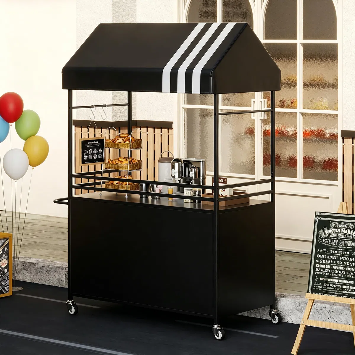 Chariot de Vente Portable avec auvent, Chariots Alimentaires Mobiles avec Roues verrouillables, présentoir de Rue Robuste de 215 cm de Haut pour événements intérieurs et extérieurs