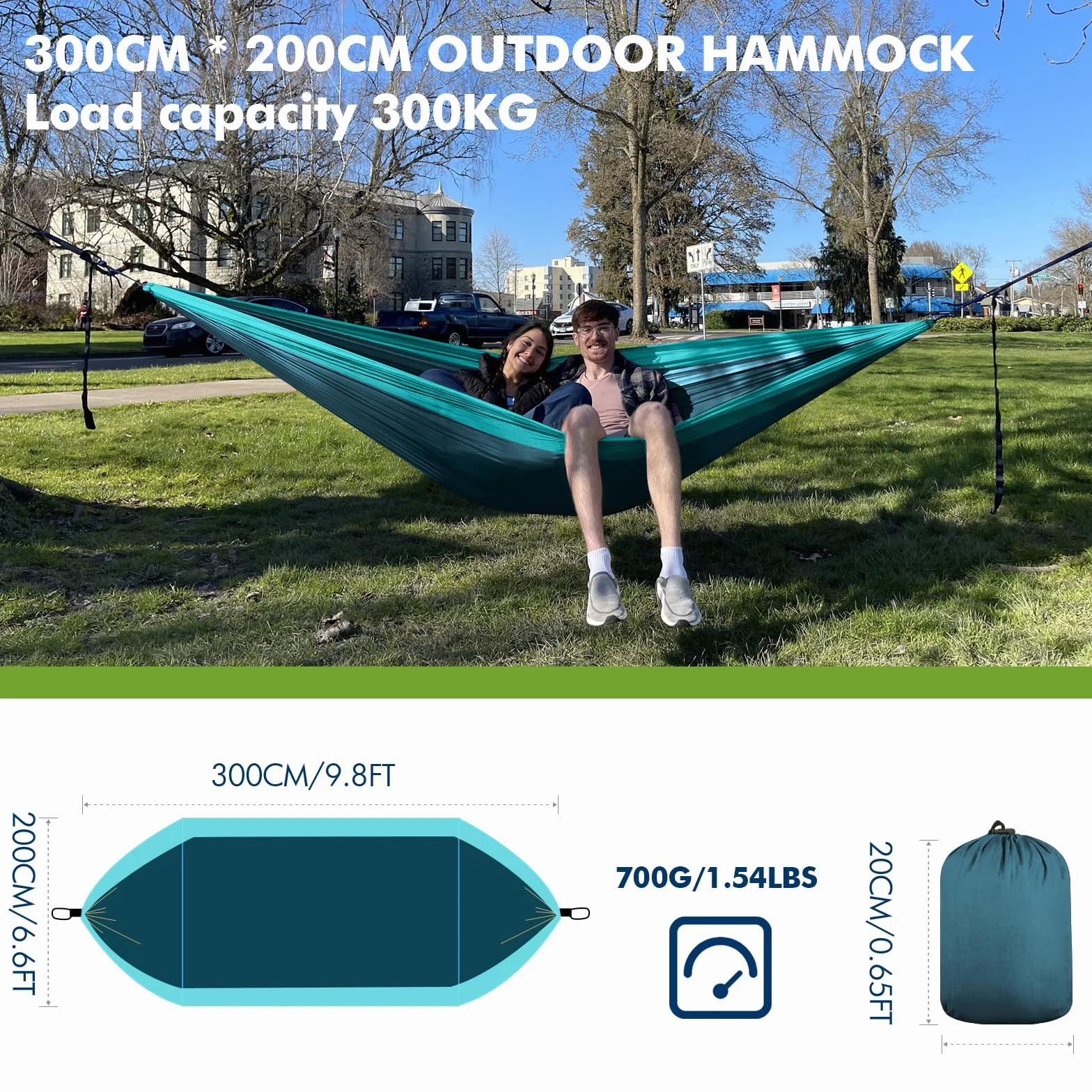 Hamac Camping Outdoor Hamacs 2 Personnes 300 x 200 cm Ultraléger Portable Voyage Hamac jusqu'à 300 kg de Charge Jardin Plage Double hamac Parachute Nylon Respirant Hammock