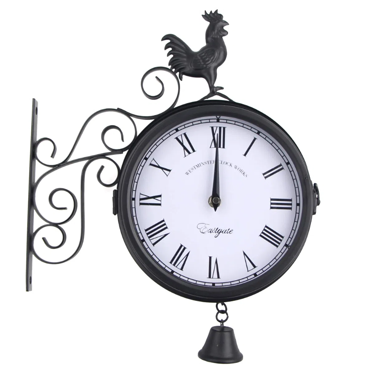 Horloge Murale Rétro Antique Double Face Noir - Jardin Extérieur, Gare de Train, Étanche, 30 x 9 x 37 cm