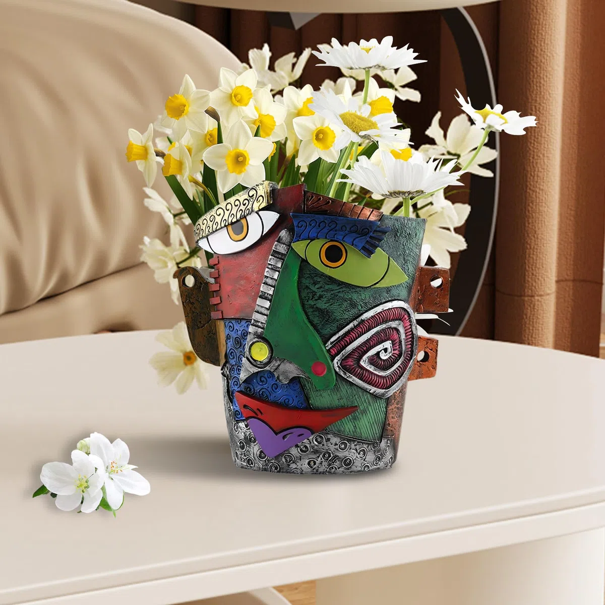 Pot de Fleurs Abstrait, 18.5cm Cache-Pots de Plante Résine Art Portrait Vase Pot de Fleurs pour Interieur Ornements Uniques Décoratif Succulents Balcon Décoration de Jardin