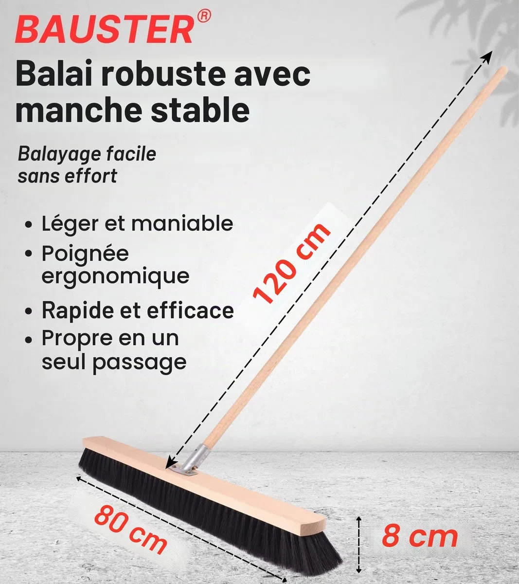 Balai robuste de 800 mm - Avec manche de 120 cm - Balai de rue et jardin - Pour routes, trottoirs et intérieurs