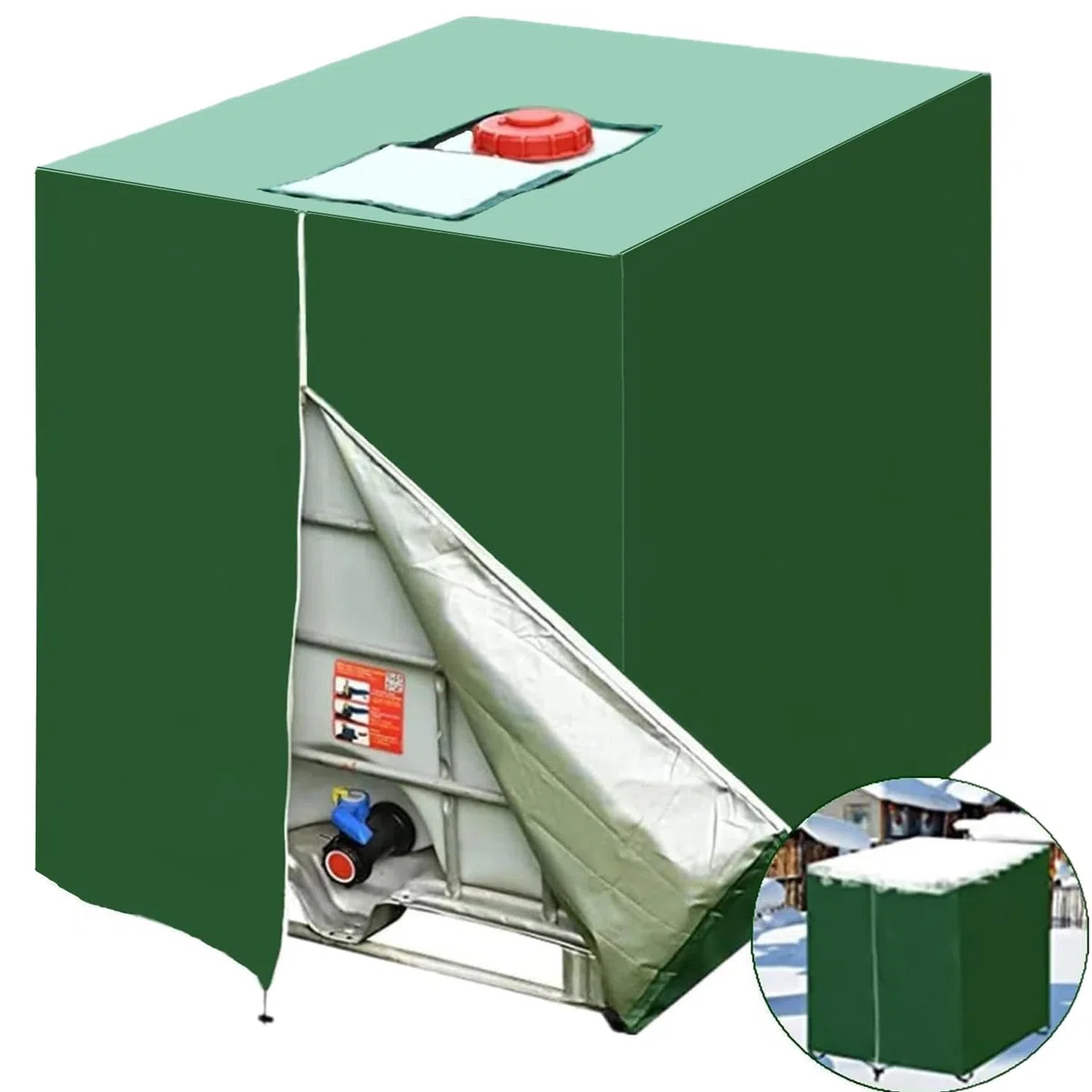 Bache pour Cuve 1000 l, Bâche de Protection Solaire pour réservoir d'eau de Pluie IBC, Anti-poussière Anti-UV, Housse de Protection, bâche de Protection 116 x 100 x 120 cm, Vert