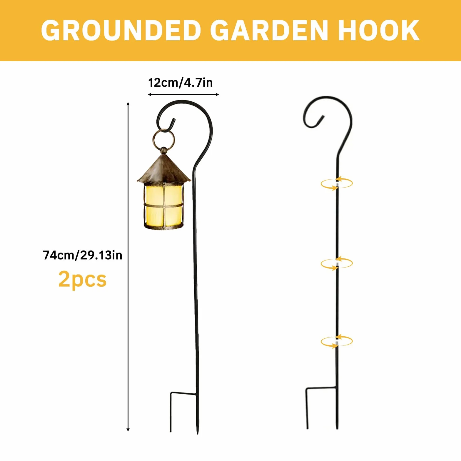 2 Pièces Crochet de Berger de Jardin, 74cm Crochets de Berger Réglables en Métal, Crochets et Suspensions pour Plantes Crochet de Jardin Extérieur Noir pour Suspendre Lanternes Pots de Fleurs