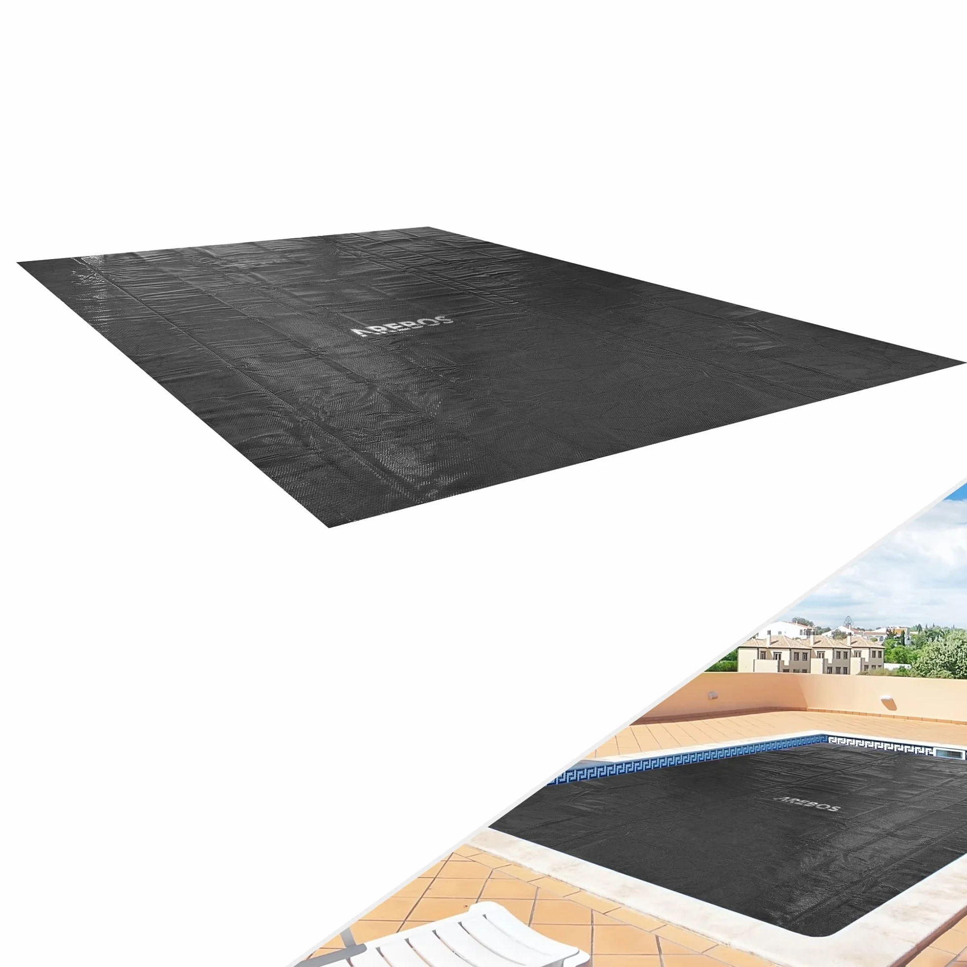 Arebos Pool bâche/Couverture Solaire | Bâche Solaire carrée Ø 4,5 x 2,2 m Noir | Bâche Solaire épaisseur 120 µm | Rouleau Solaire découpable | Chauffage de Piscine pour Chauffer l'eau
