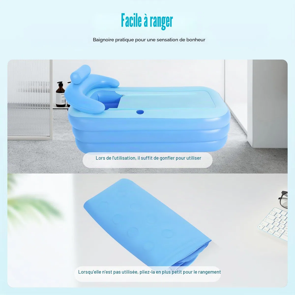 Baignoire gonflable de 160 cm, baignoire gonflable pliable et portable pour adultes, baignoire spa portable, baignoire, baignoire spa, baignoire d’eau chaude, adaptée pour l’intérieur et l’extérieur