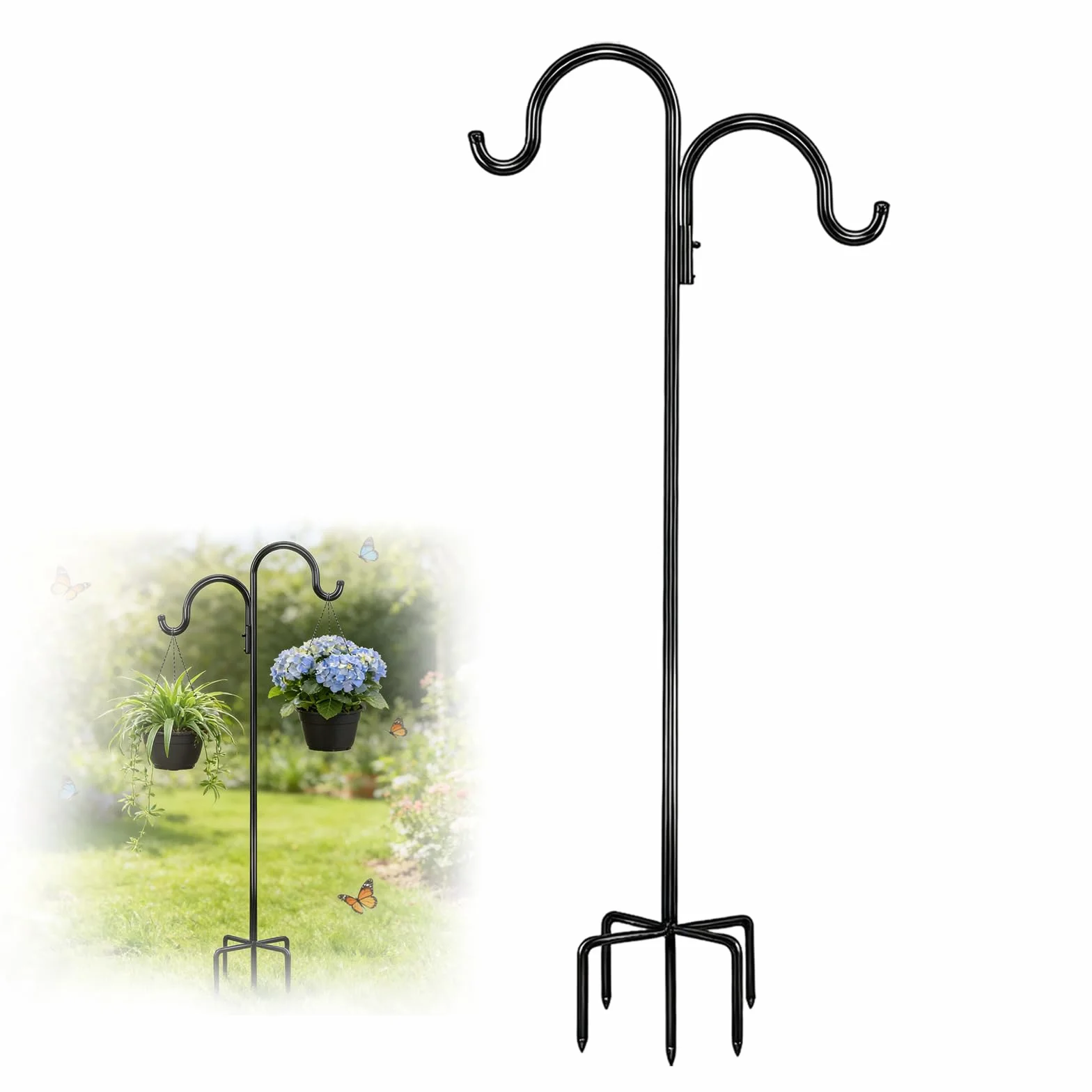 BORDEAG Garden Crochet de berger pour l'extérieur 193 cm, crochet de berger pour mangeoires à oiseaux, crochet de berger de jardin, pour l'extérieur, 5 tiges de jardin, paniers à plantes, lanternes