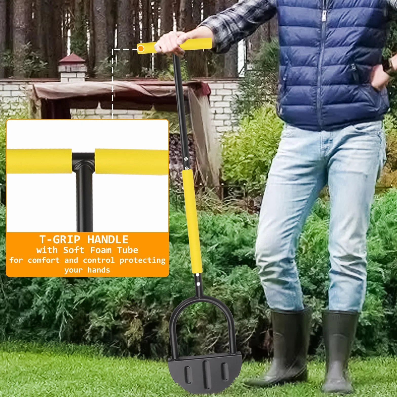 Outil professionnel pour bordure de jardin – Bêche en demi-lune – Coupe-bordure de gazon robuste avec lame en dents de scie et poignée en T confortable | Bordures de jardin, patios et aménagement