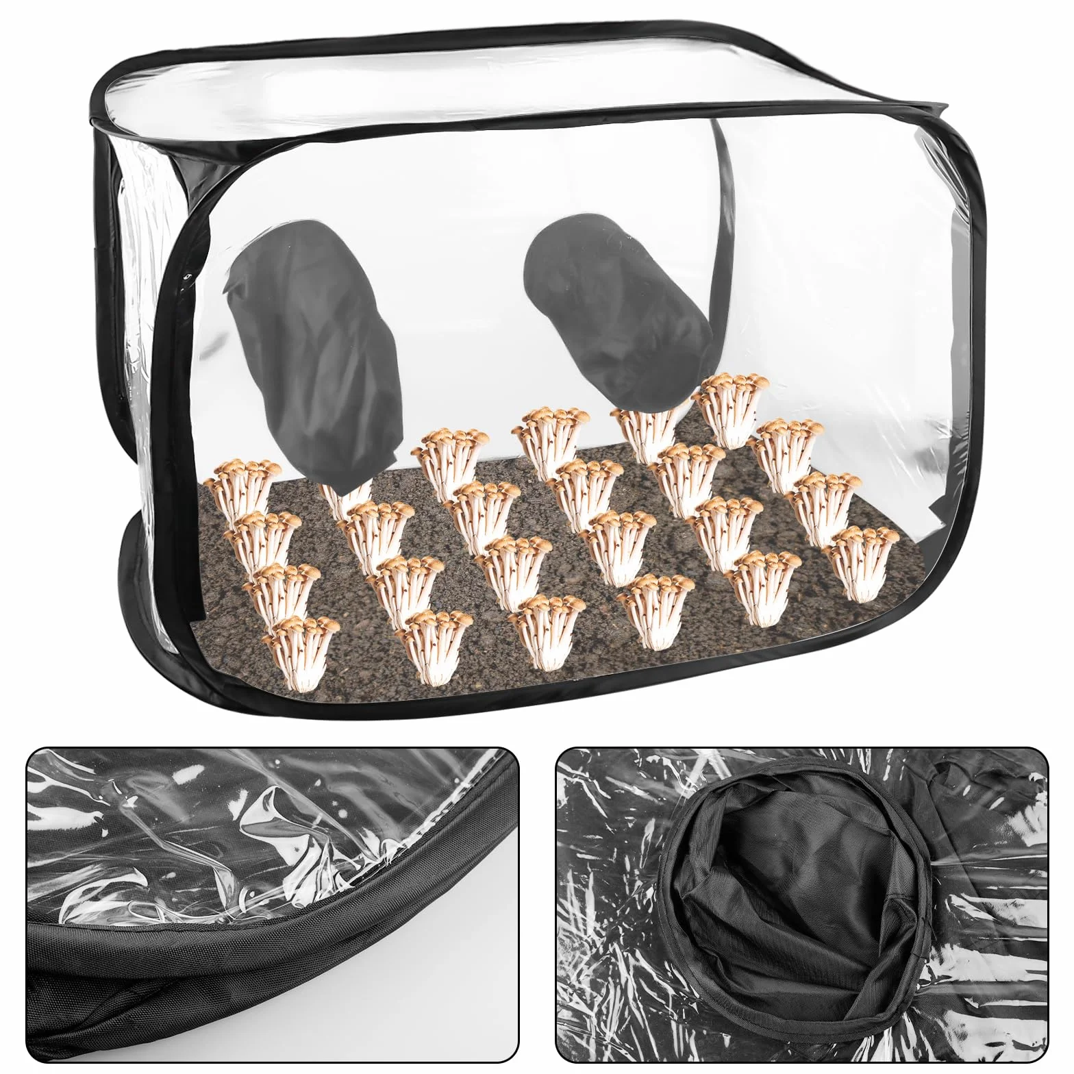 GOMETY Boîte à air d'allaitement pour champignons avec 2 ports de bras, 90 x 60 x 60 cm, compacte, sur pied, pliable, pour les amateurs de champignons