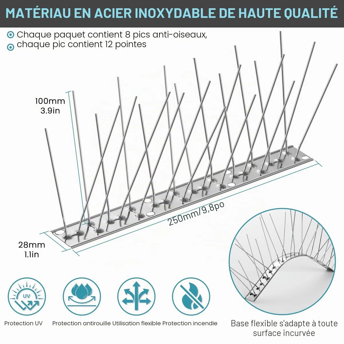 5M Pic Anti Pigeon, Pique Anti Pigeon en Acier Inoxydable de Haute Qualité, Résistant à la Corrosion, Anti Pigeons pour Balcon, Jardins sur Toit ou Murs D'intimité (5M)