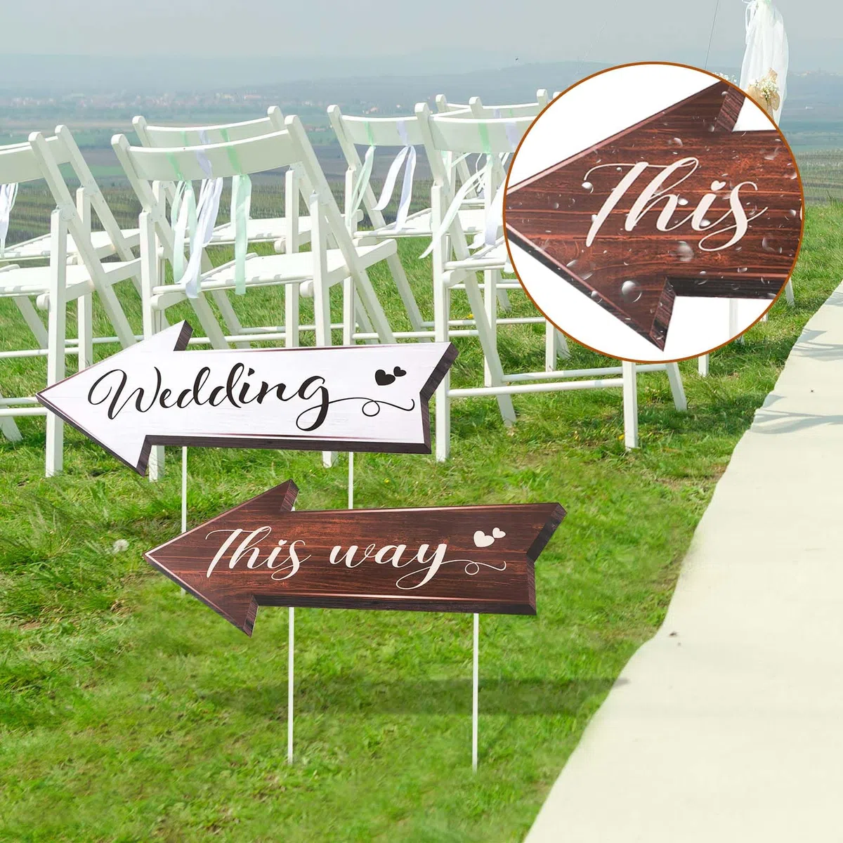 4pcs Panneau Directionnel Mariage, Panneaux Routiers Directionnels de Mariage Panneaux Fléchés avec Piquets Panneau Mariage Panneau de Bienvenue Mariage pour Réception Extérieur