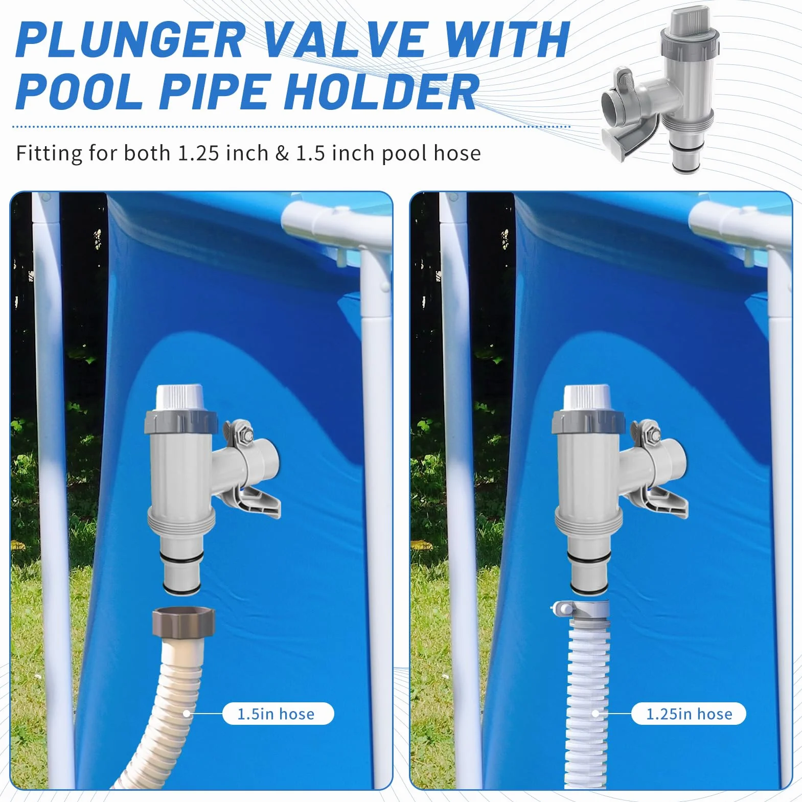 Vanne D'arrêt Pour Piscine Avec Raccord De Tuyau De 32mm 38mm, Robinet D'arrêt Pour Piscine Avec 2 Colliers De Serrage Rechange, Double Split Tuyau Valve Plunger Accessoires De Piscine (lot de 2)
