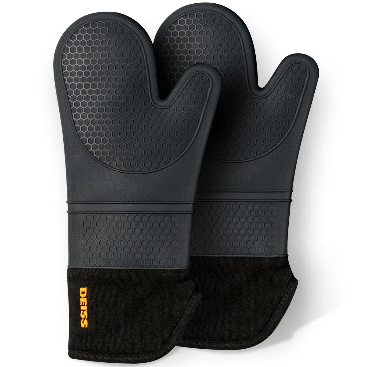Deiss Pro Ensemble de Gants de Cuisine en Silicone résistant à la Chaleur et aux Taches, Gants de Barbecue en Coton Doux, imperméables, Gants de Cuisine Extra-Longs et Flexibles pour la Cuisson