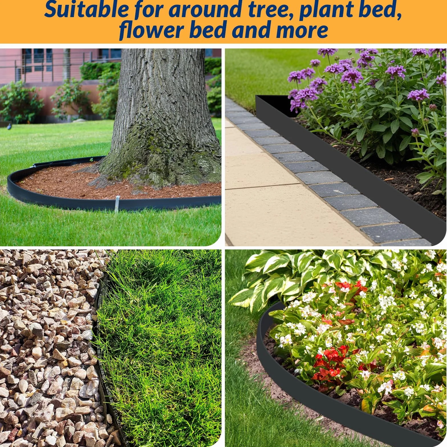 Velway Bordure de Jardin en Plastique Flexible 10 mètres, Hauteur 5cm - avec 40 Piquets d'ancrage – Délimitation Pelouse, Allée, Parterre – Bordurette Extérieure Facile à Installer