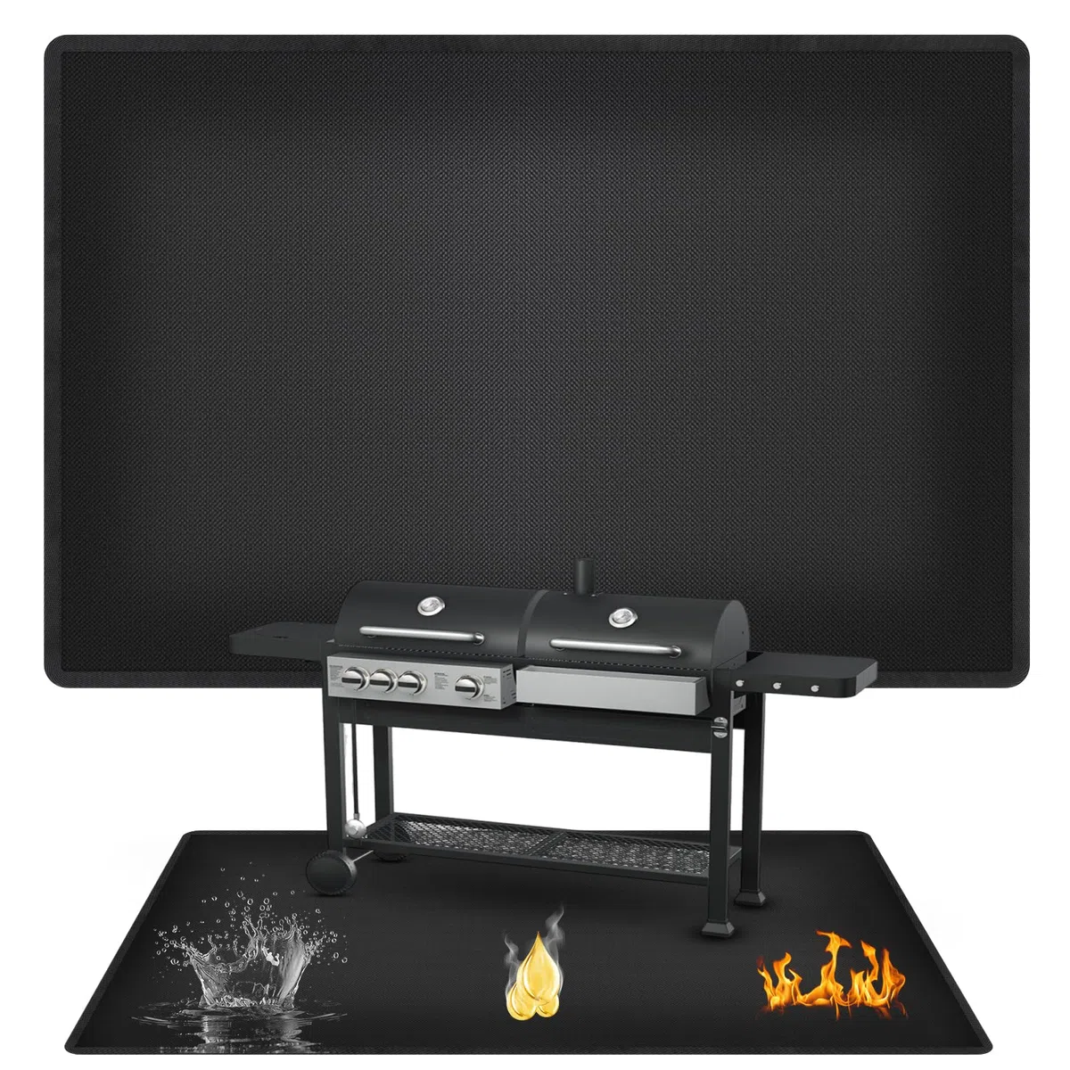 Tapis Barbecue Sol Exterieur, 150x100 cm Tapis de Barbecue, Tapis BBQ Exterieur, Imperméable, Résistant à l'huile, Double Face Ignifuge, pour Barbecues, Poêles, Sols, Pelouses