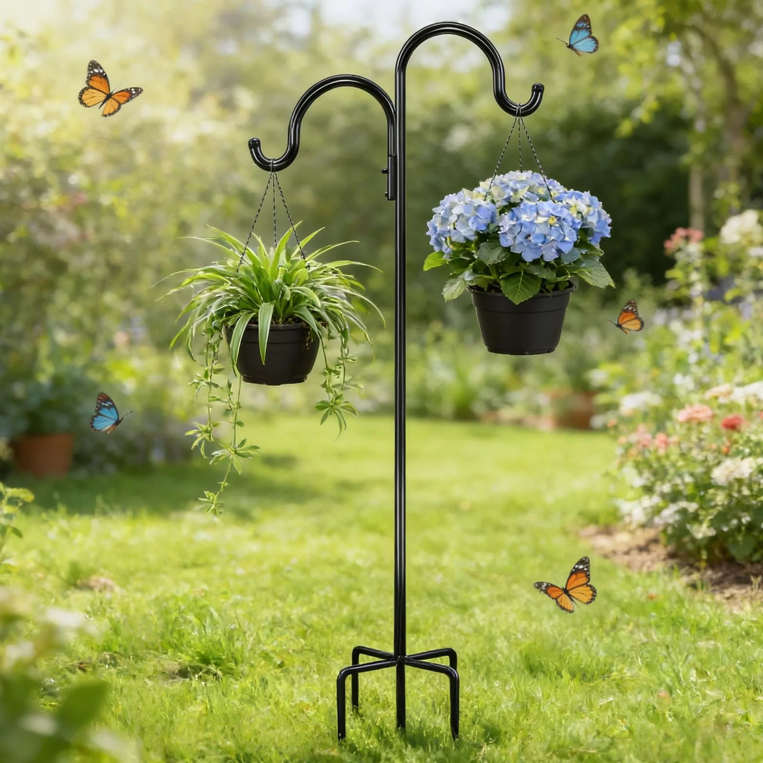 PORFOYO Crochet De Berger, 193 Cm Double Crochet De Jardin, Hameçon De Berger, Crochets De Berger En Fer Forgé Tige De Berger Amovible Pour Lanternes, Plantes, Suspensions, Oiseaux