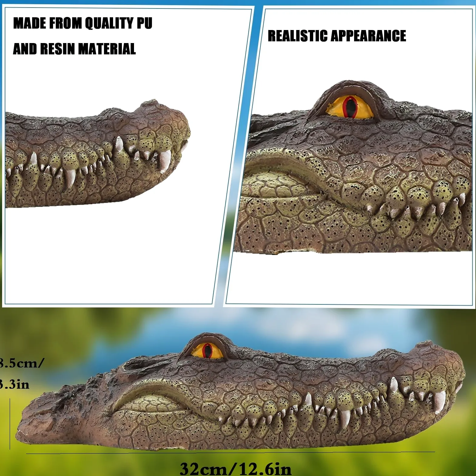 Tête d'alligator flottante - Fausse tête de crocodile - Accessoires de piscine pour étang - Décoration pour jardin - Protection de l'eau