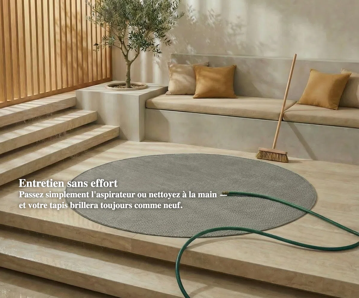 Jimri Tapis d'intérieur et d'extérieur – Tapis résistant aux intempéries pour Balcon, terrasse, Jardin, Cuisine - résistant aux Rayons UV et à l'eau - 120 cm Rond, Argenté