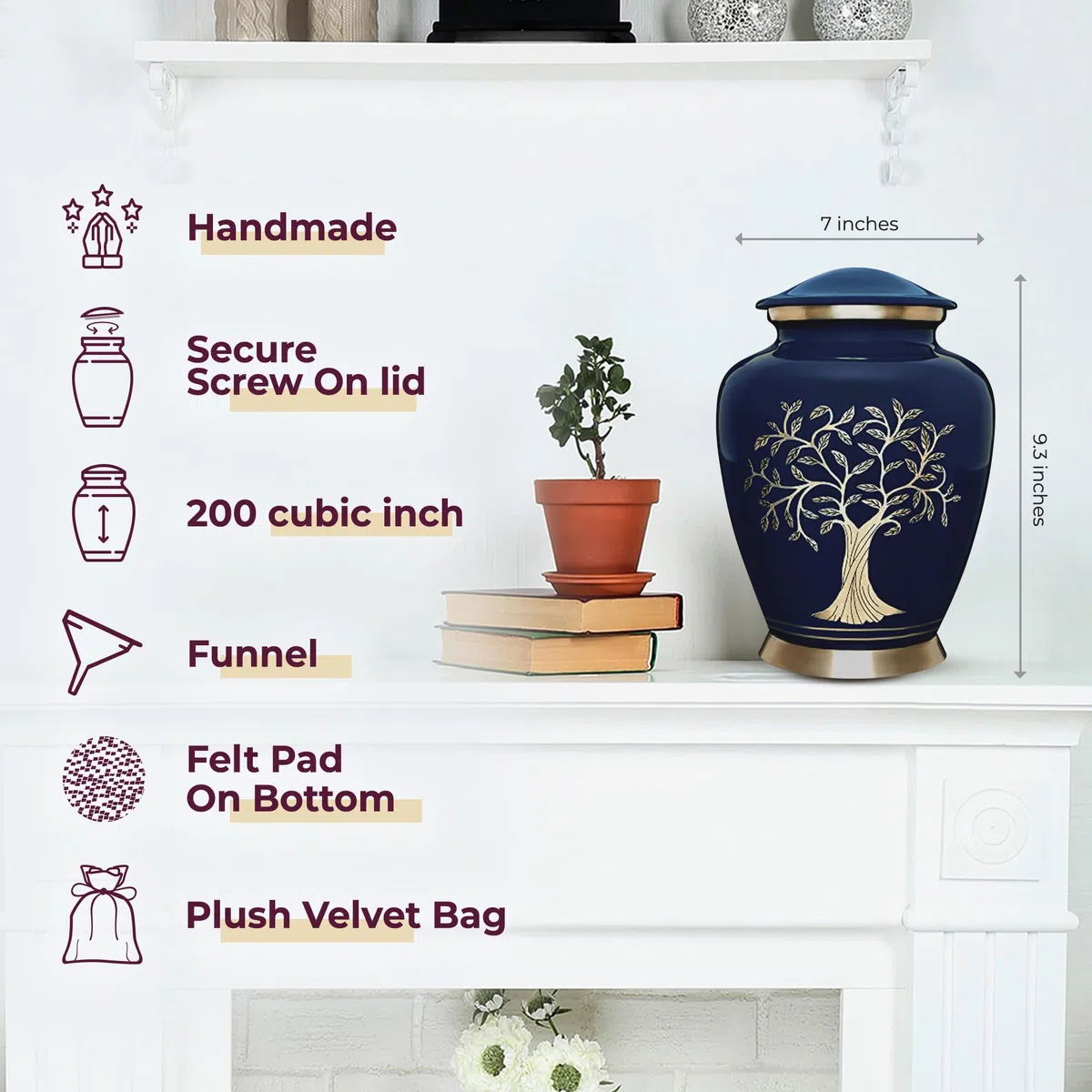 Trupoint Memorials Grande urne funéraire en Forme d'arbre de Vie pour Les Cendres humaines – Une urne Chaude et Simple Qui Fait Un Endroit de Repos pour Votre Bien-aimé – avec Sac en Velours
