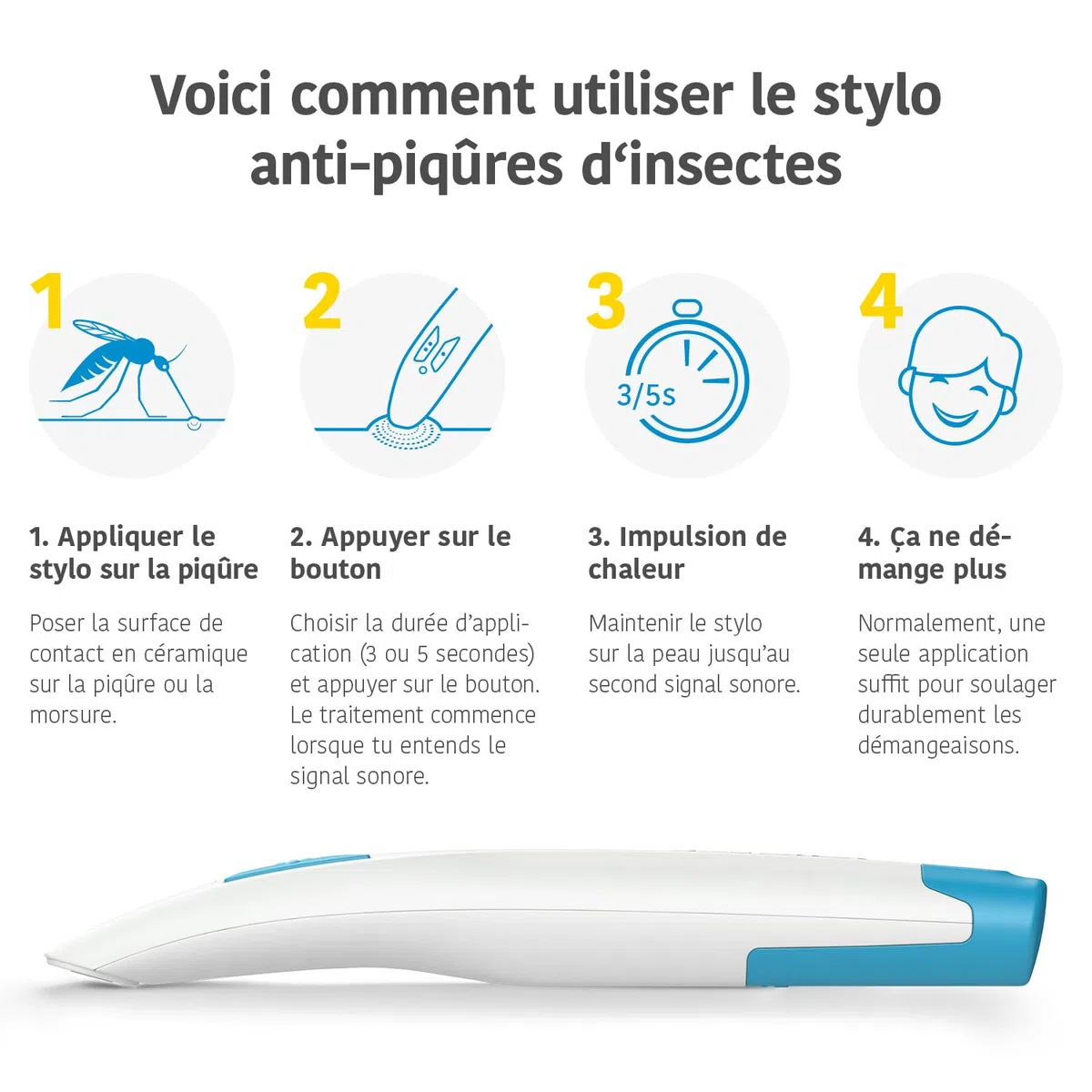 bite away Two Le Nouveau Look du Stylo Chauffant Contre Les démangeaisons; Le Stylo électronique pour Le Traitement Rapide des piqûres de moustiques; cliniquement prouvé et testé dermatologiquement